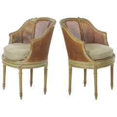 19th Century Pair of French Louis XVI Style Antique Roundback Armchairs