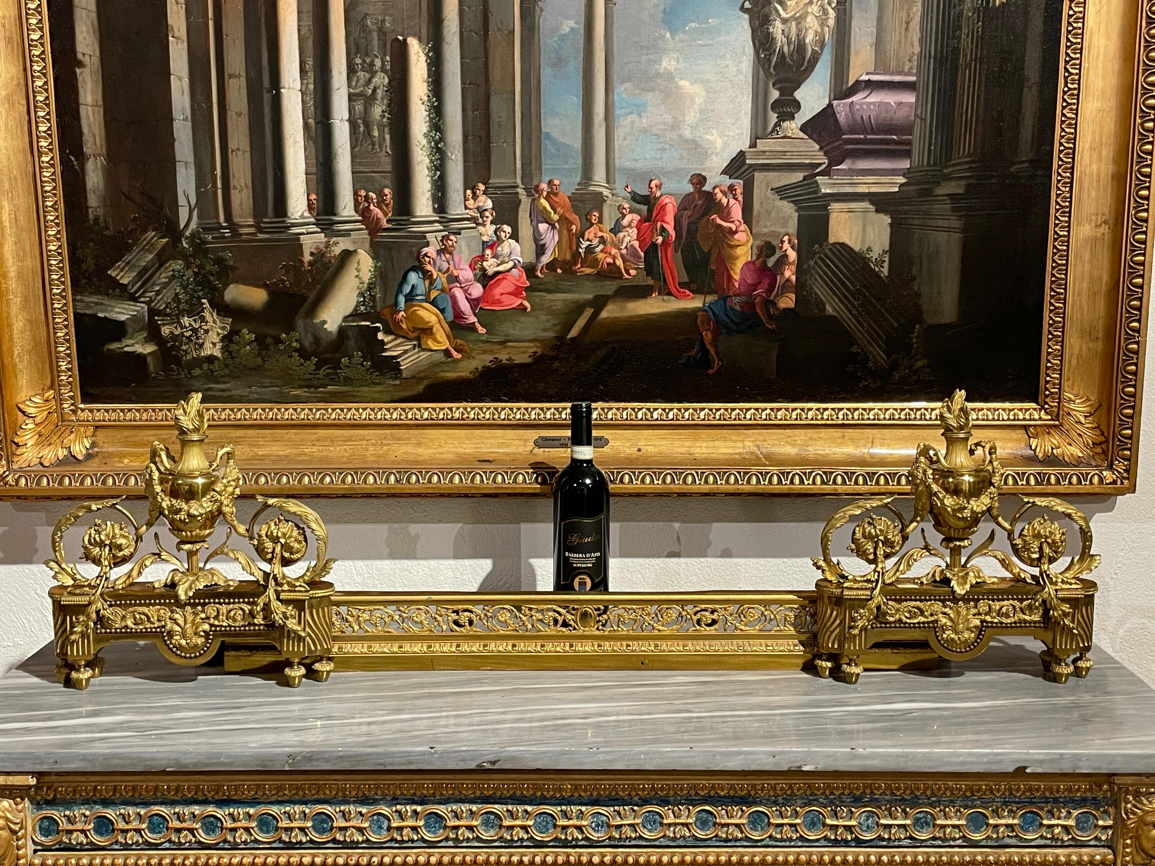 Paar französische Kamin- Chenets aus vergoldeter Bronze im Louis-XVI.-Stil des 19. Jahrhunderts  im Angebot 6