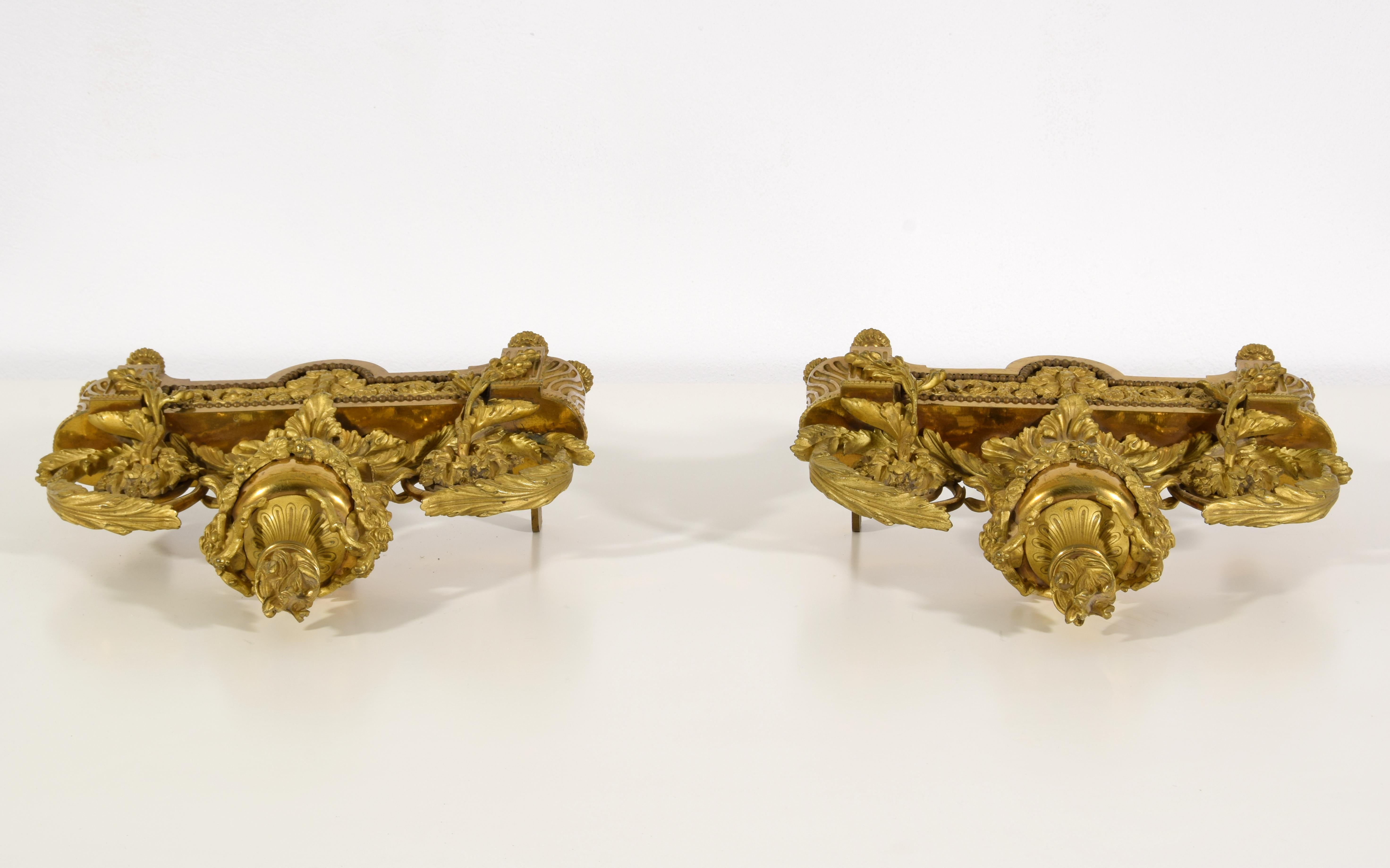 19th century, Pair of French Louis XVI Style Gild Bronze Fireplace Chenets  For Sale 15