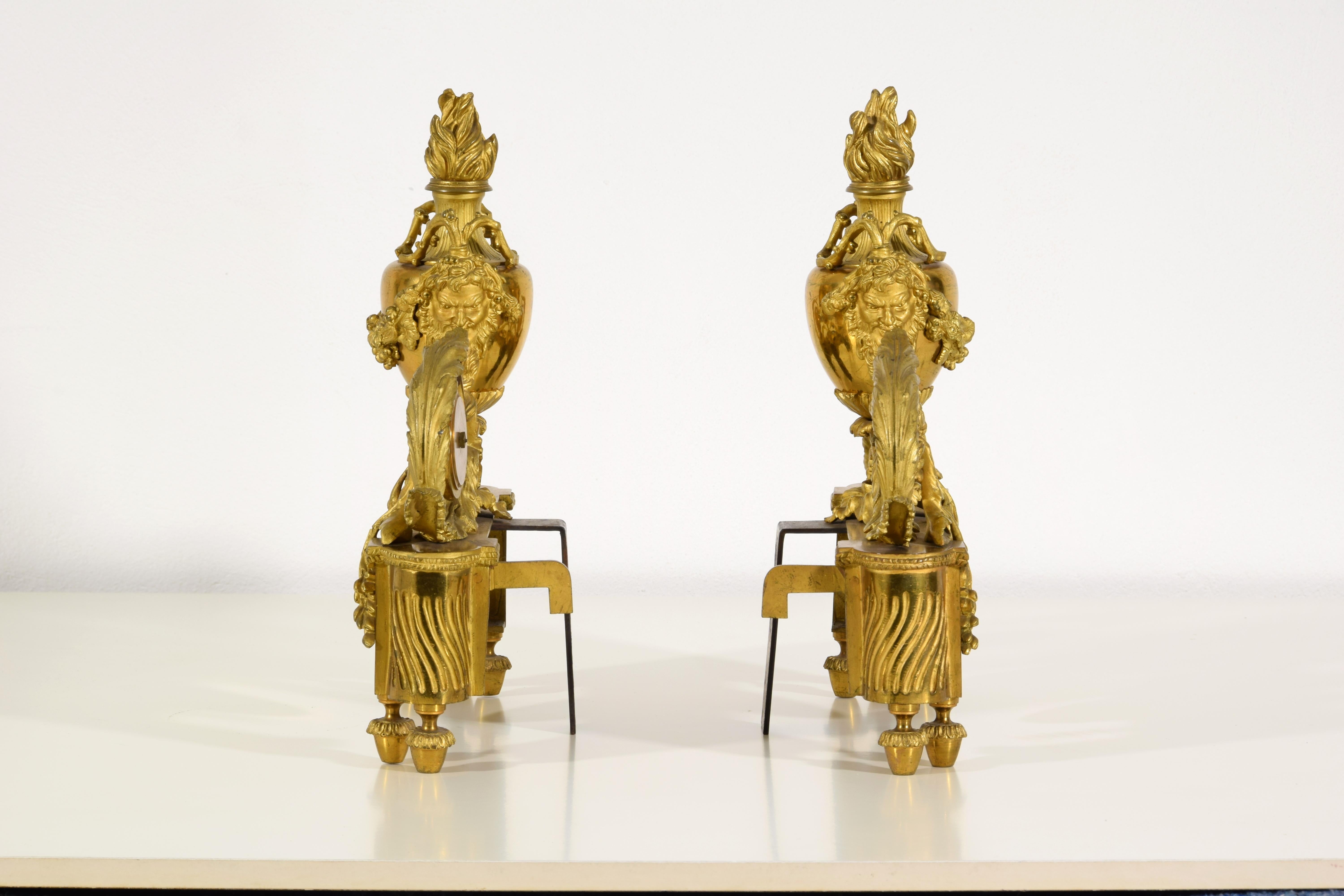 19th century, Pair of French Louis XVI Style Gild Bronze Fireplace Chenets  For Sale 5