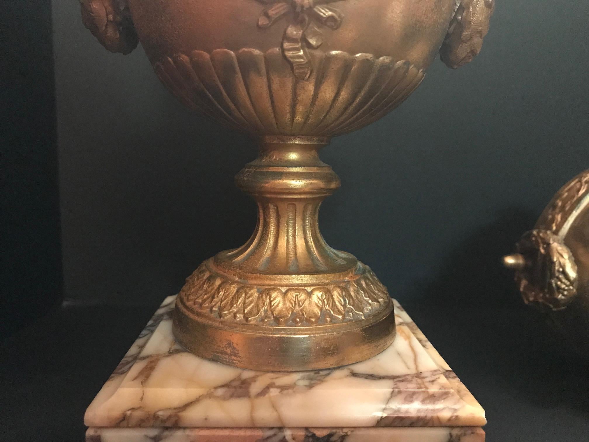 19th Century Pair of French Louis XVI Style Gilt Bronze lidded Urns  6