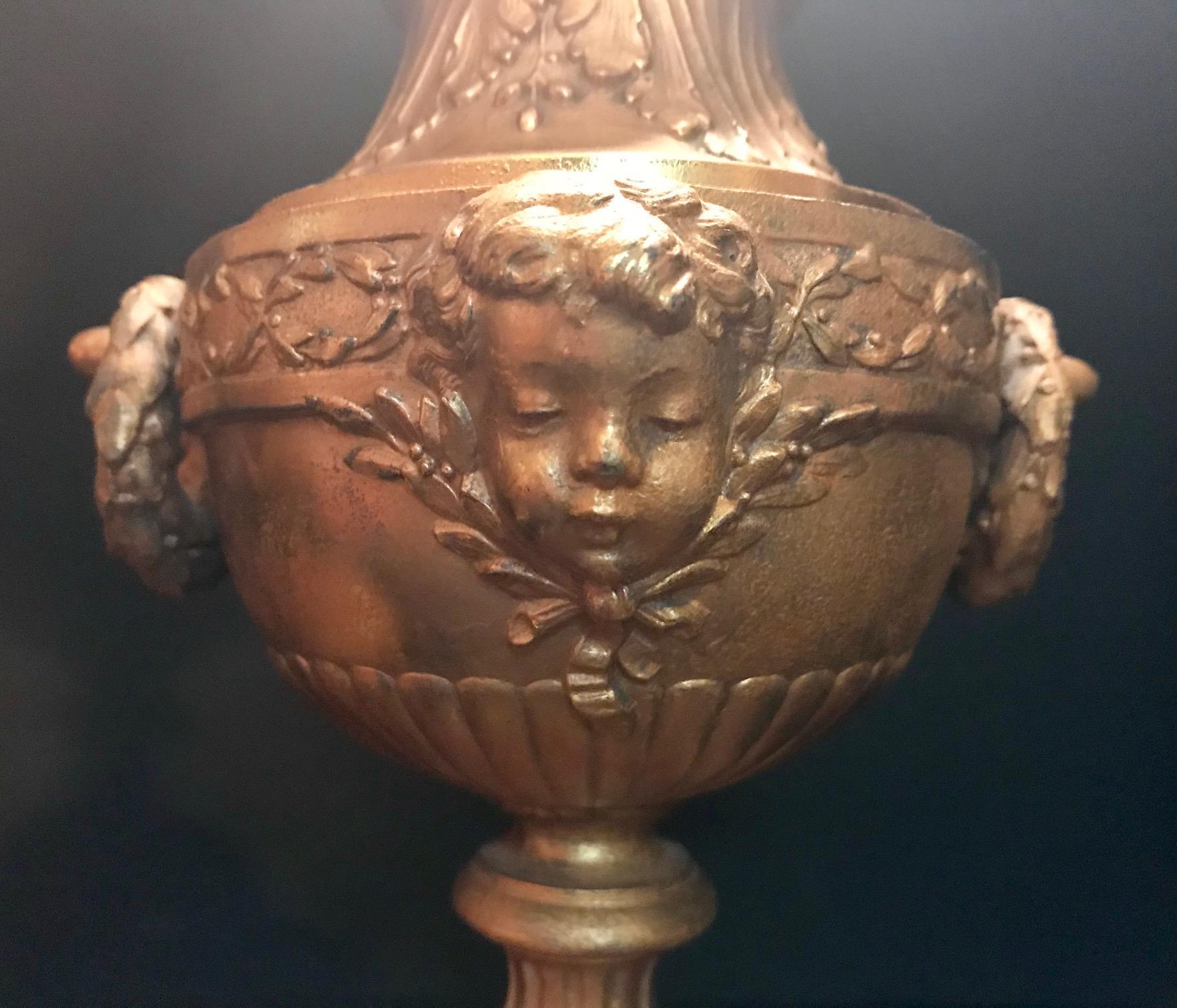 19th Century Pair of French Louis XVI Style Gilt Bronze lidded Urns  In Good Condition In Vero Beach, FL