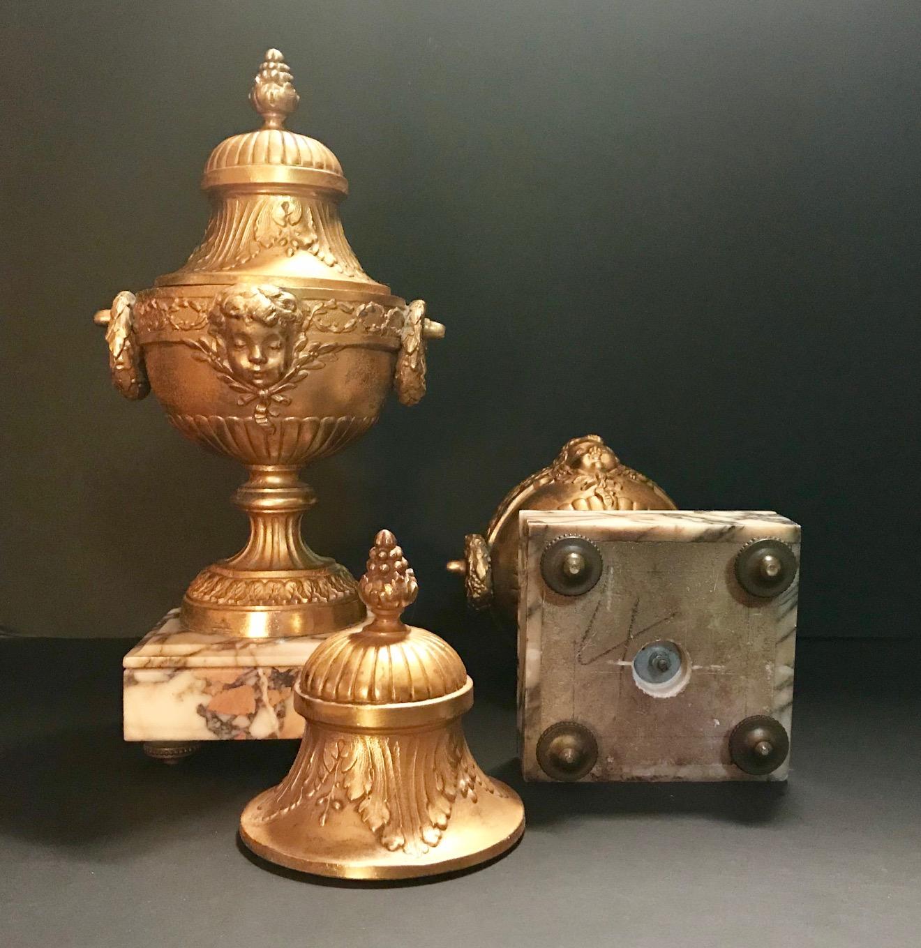 19th Century Pair of French Louis XVI Style Gilt Bronze lidded Urns  4