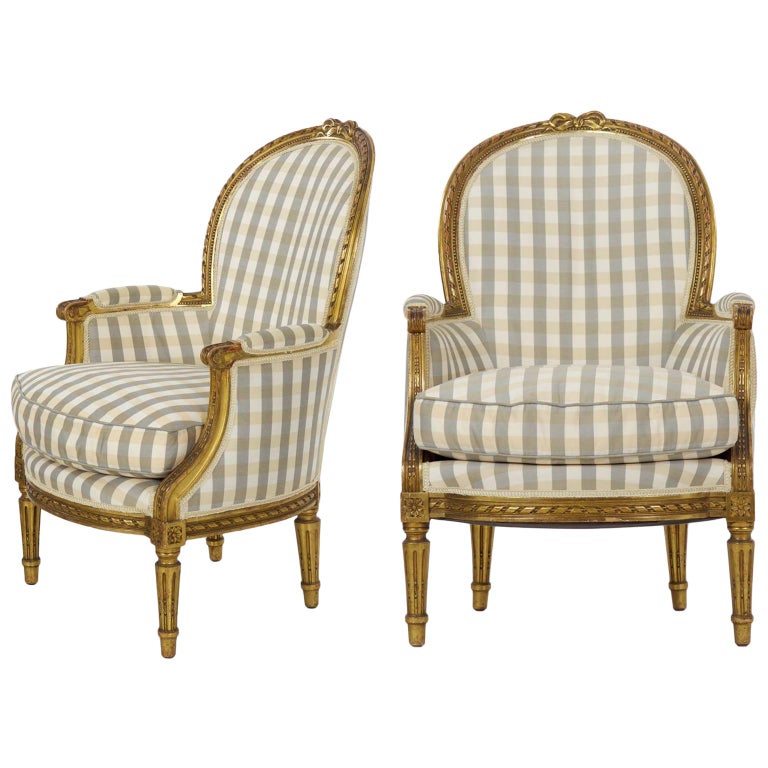 19th Century Pair of French Louis XVI Style Giltwood Antique Armchairs ...
