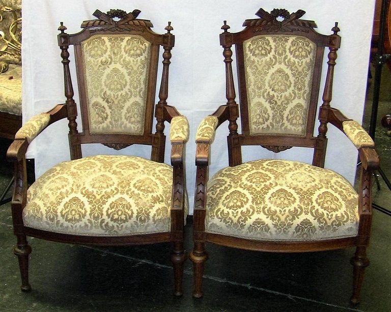 19th Century Pair of French Louis XVI Style Walnut Armchairs For Sale ...