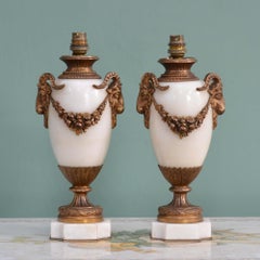 19th century pair of French marble urn lamps