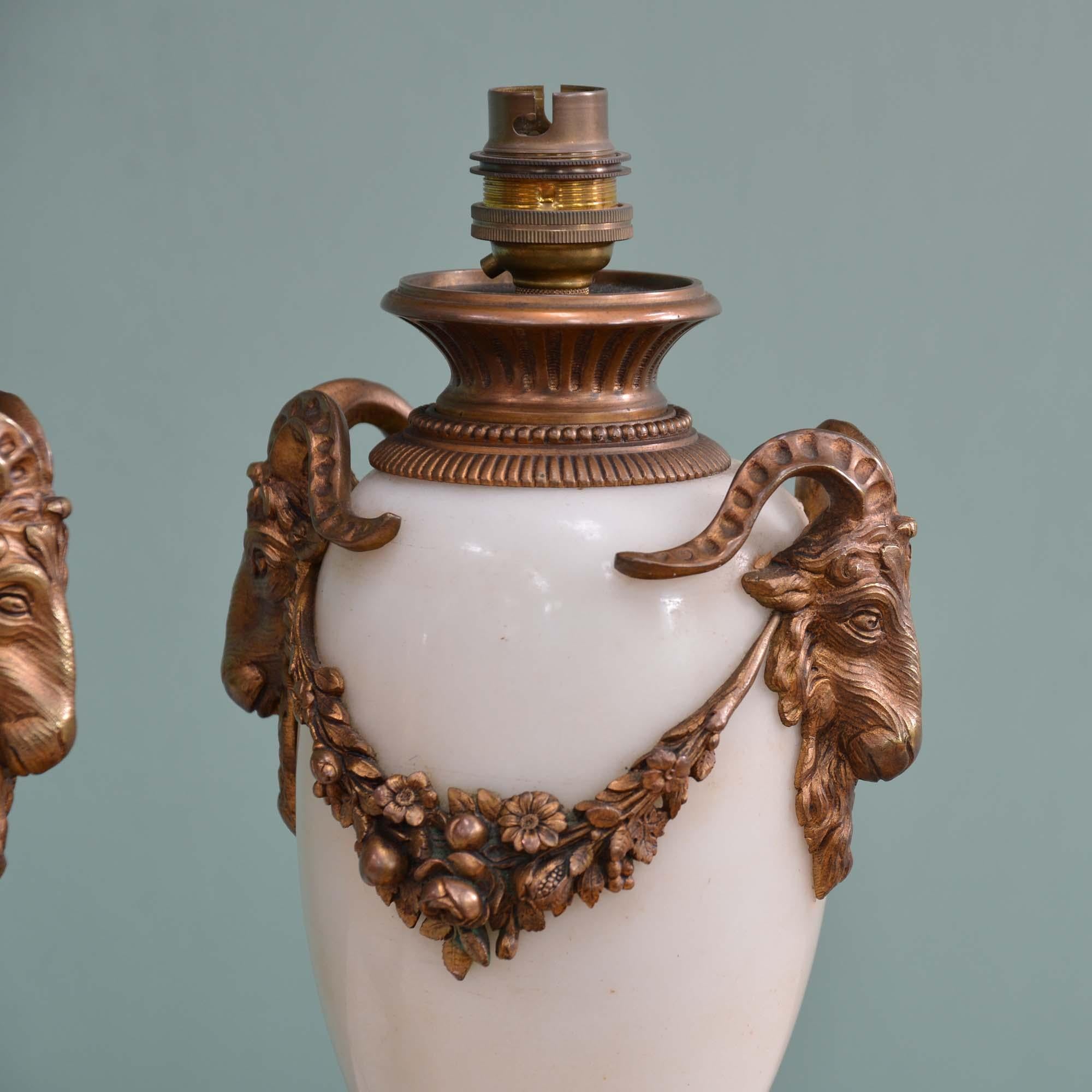 19th Century 19th century pair of French marble urn lamps For Sale
