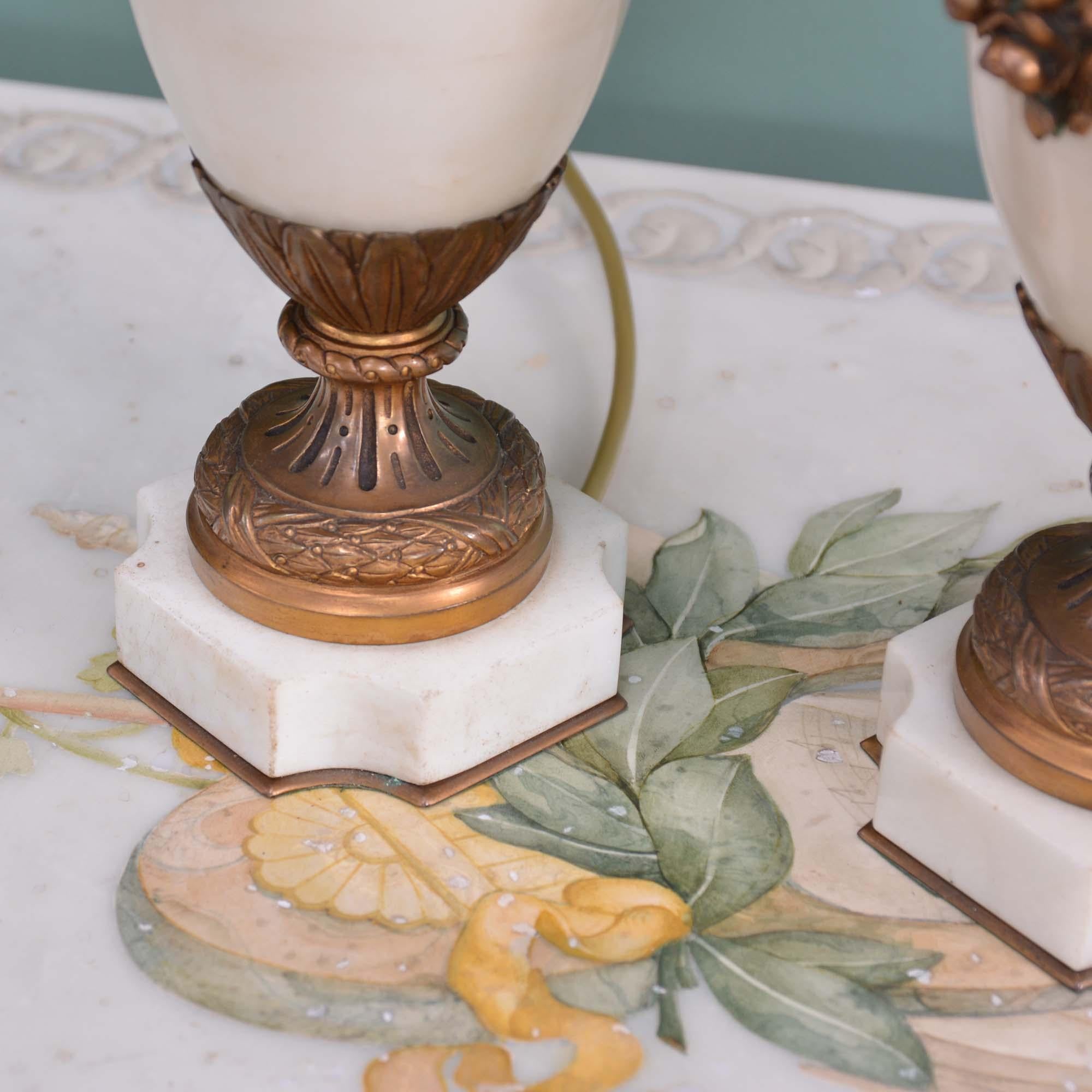 Marble 19th century pair of French marble urn lamps For Sale
