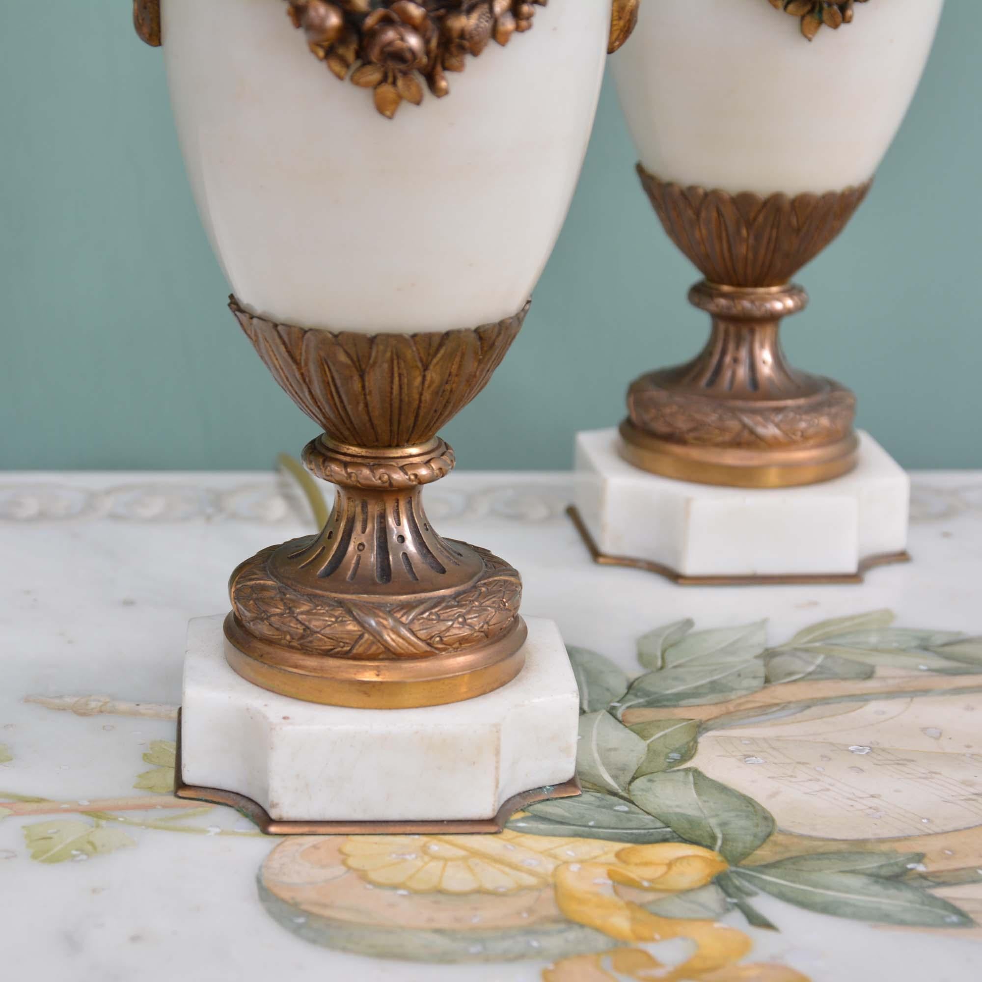 19th century pair of French marble urn lamps For Sale 1