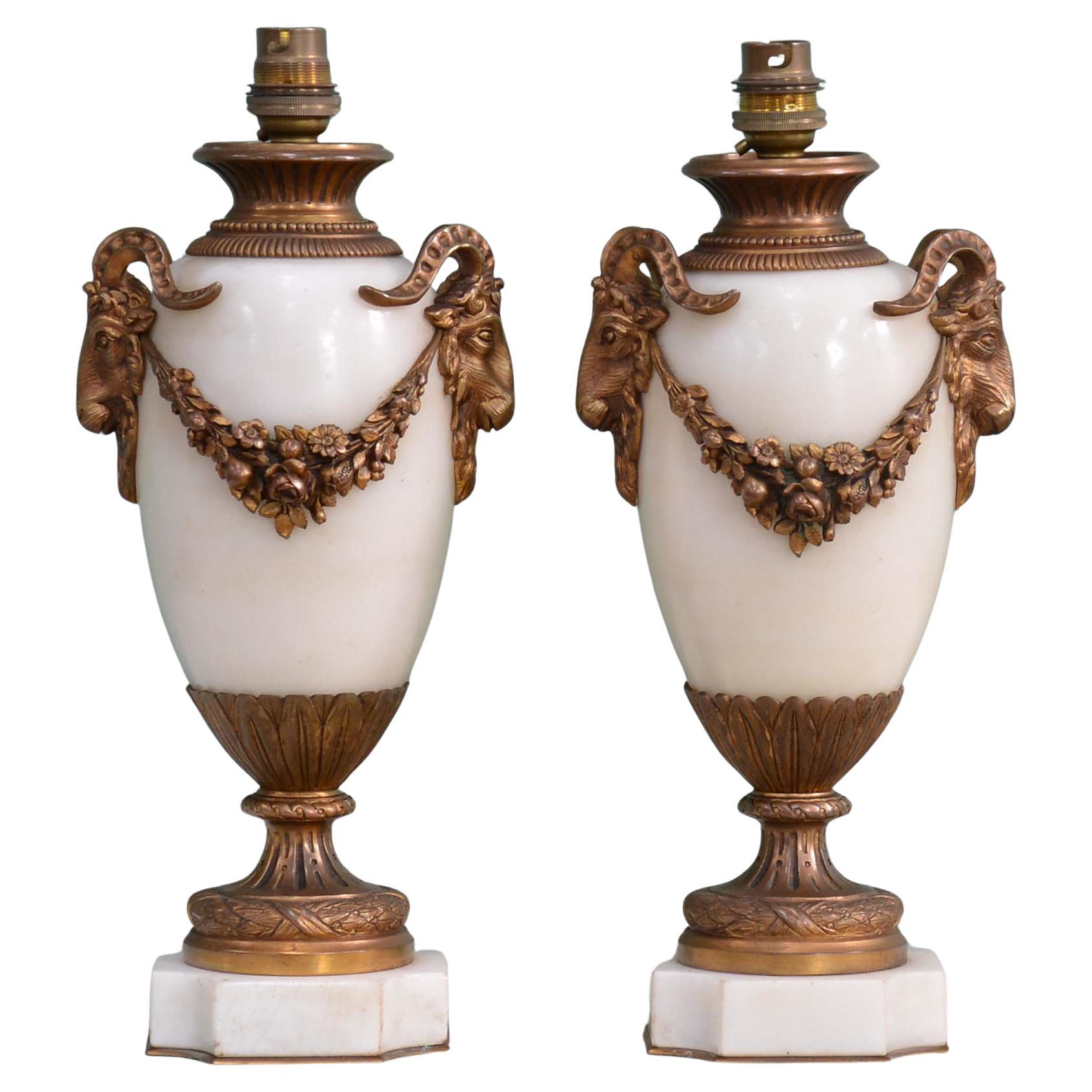 19th century pair of French marble urn lamps For Sale