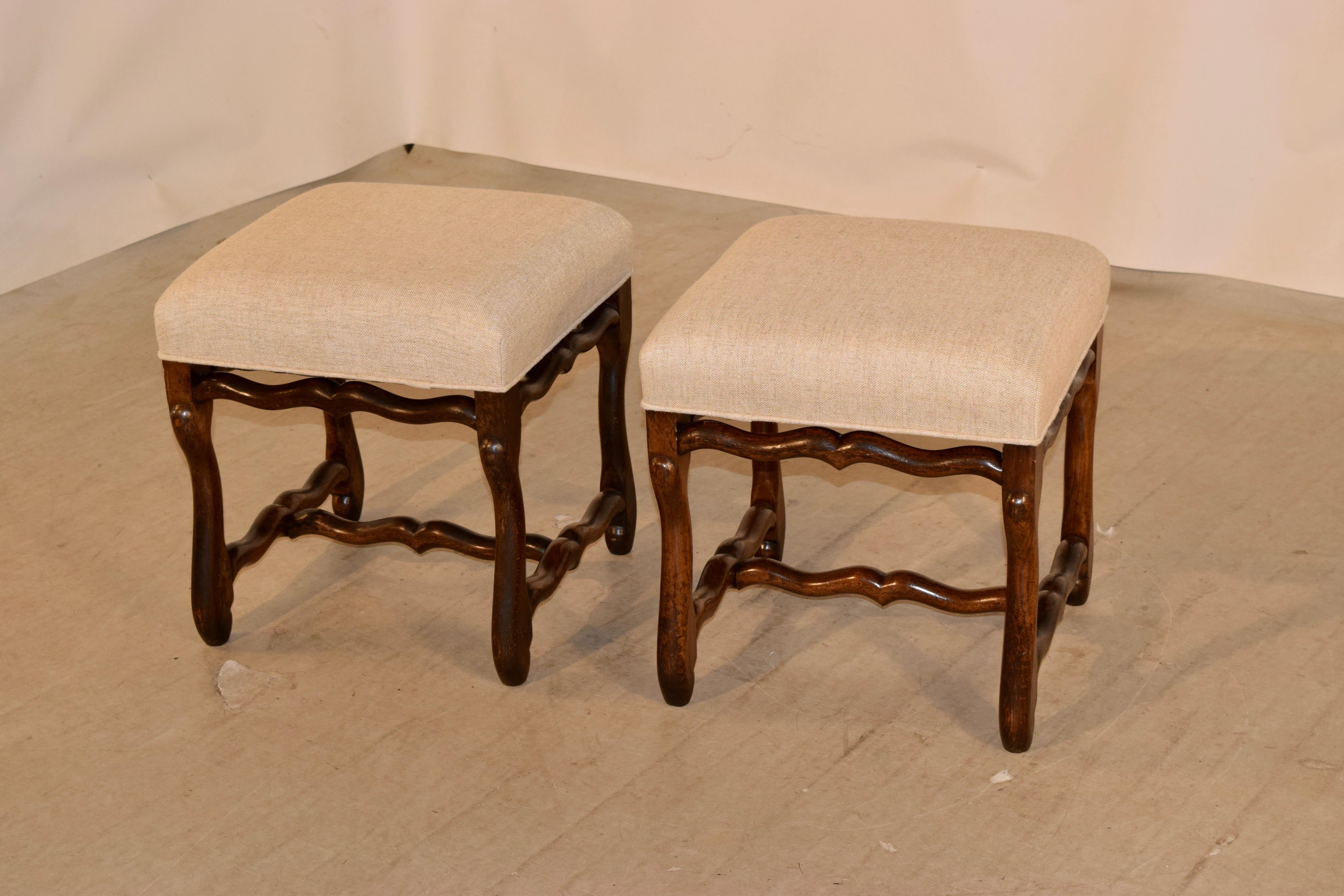 Linen 19th Century Pair of French Mutton Leg Stools