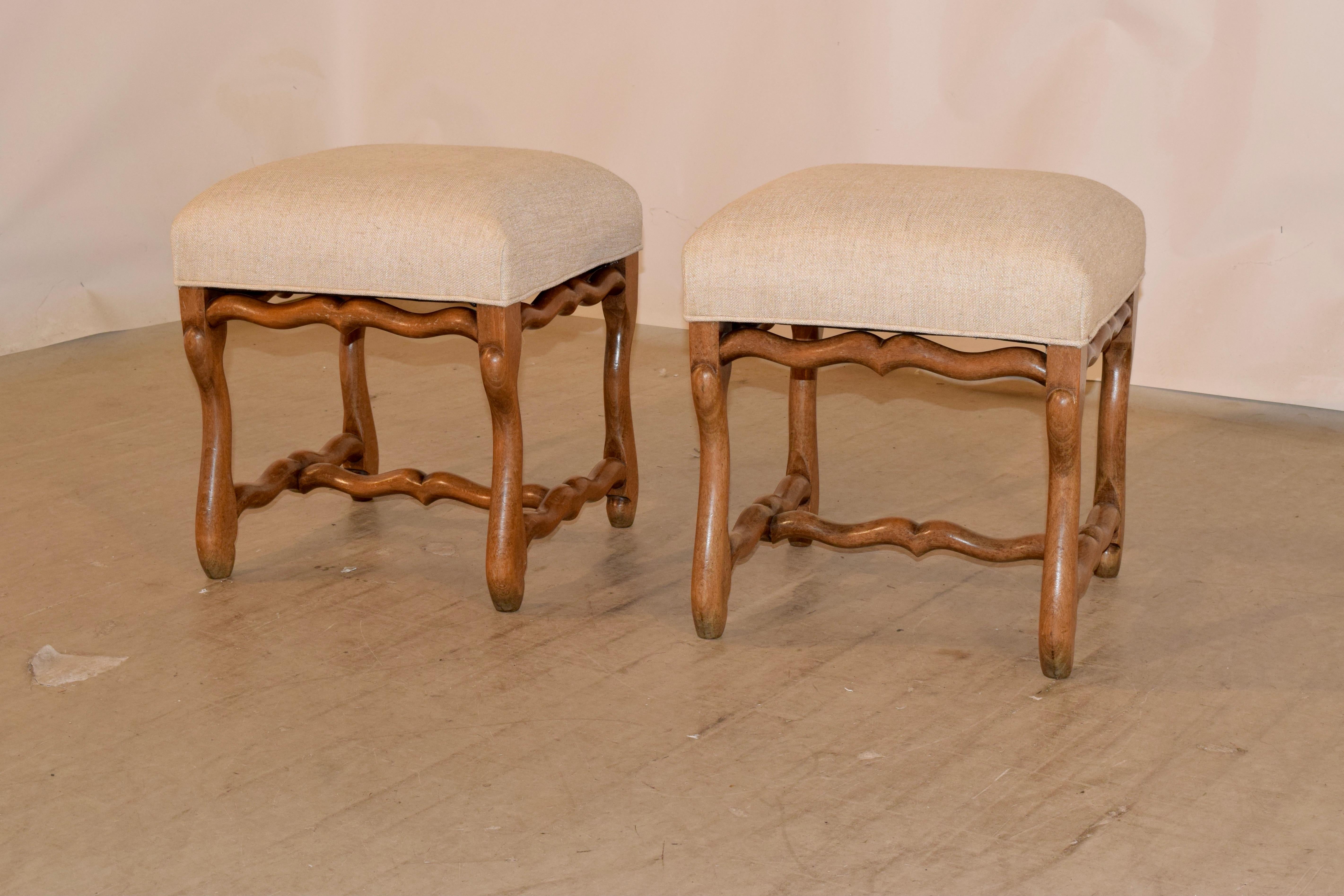 Linen 19th Century Pair of French Mutton Leg Stools