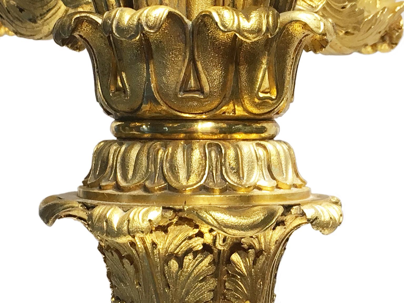 Ormolu 19th Century Pair of French or Russian Gilt Bronze Candelabra, circa 1830 For Sale