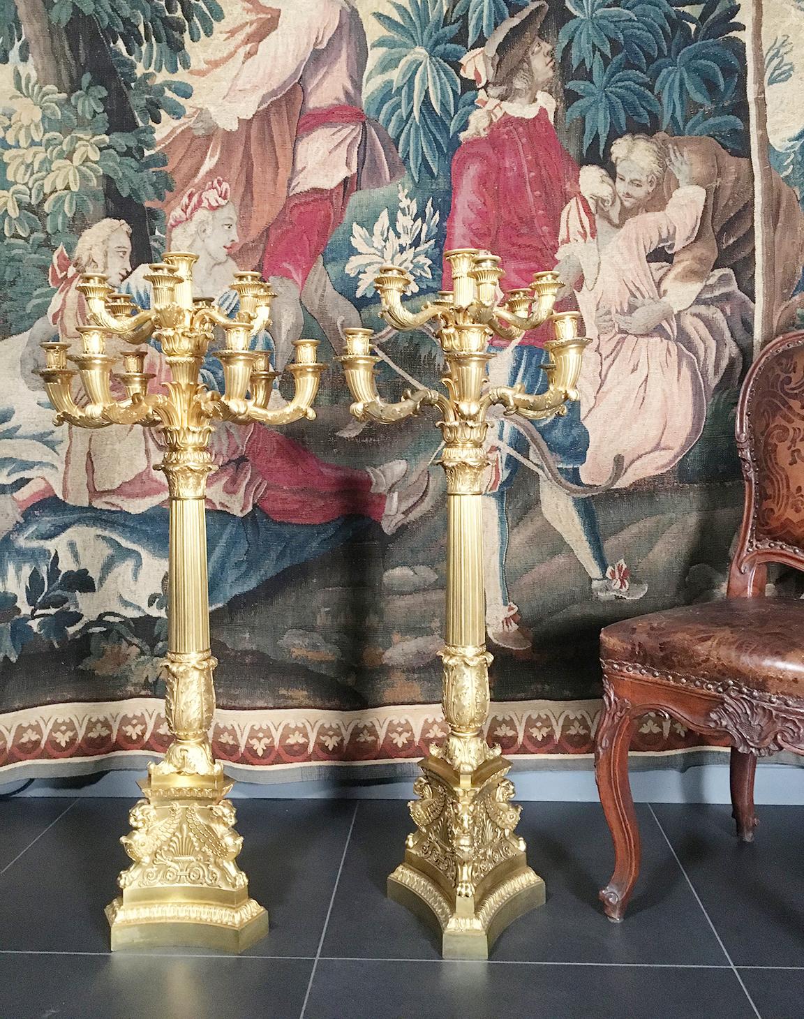 19th Century Pair of French or Russian Gilt Bronze Candelabra, circa 1830 For Sale 9