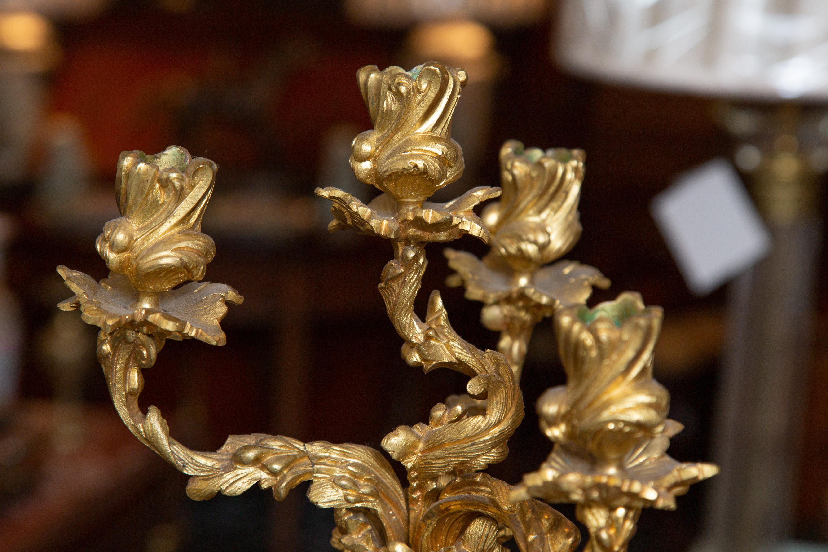 19th Century Pair of French Ormolu Candelabra In Good Condition For Sale In WEST PALM BEACH, FL