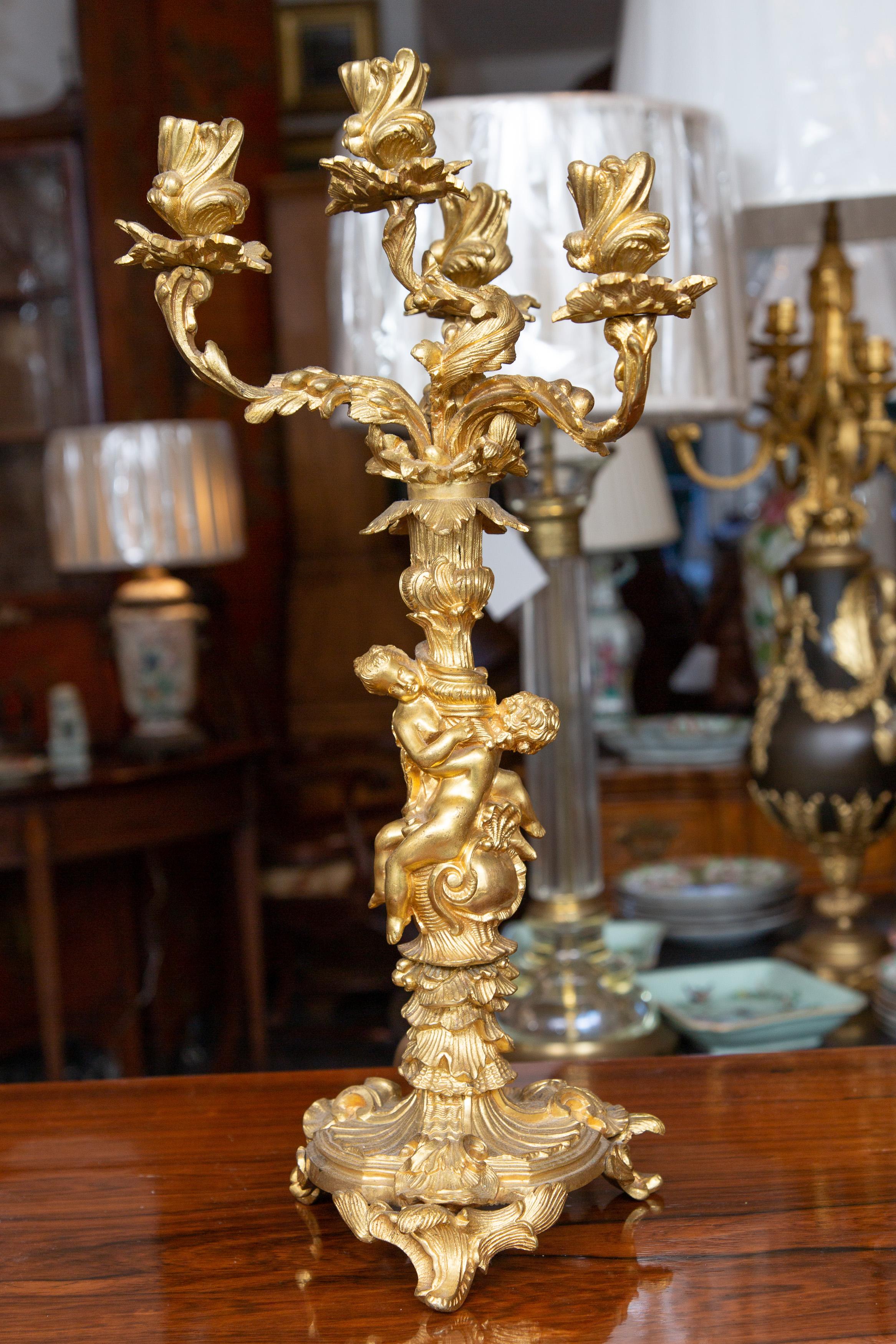 Paire de candélabres en bronze doré français du XIXe siècle Bon état - En vente à WEST PALM BEACH, FL