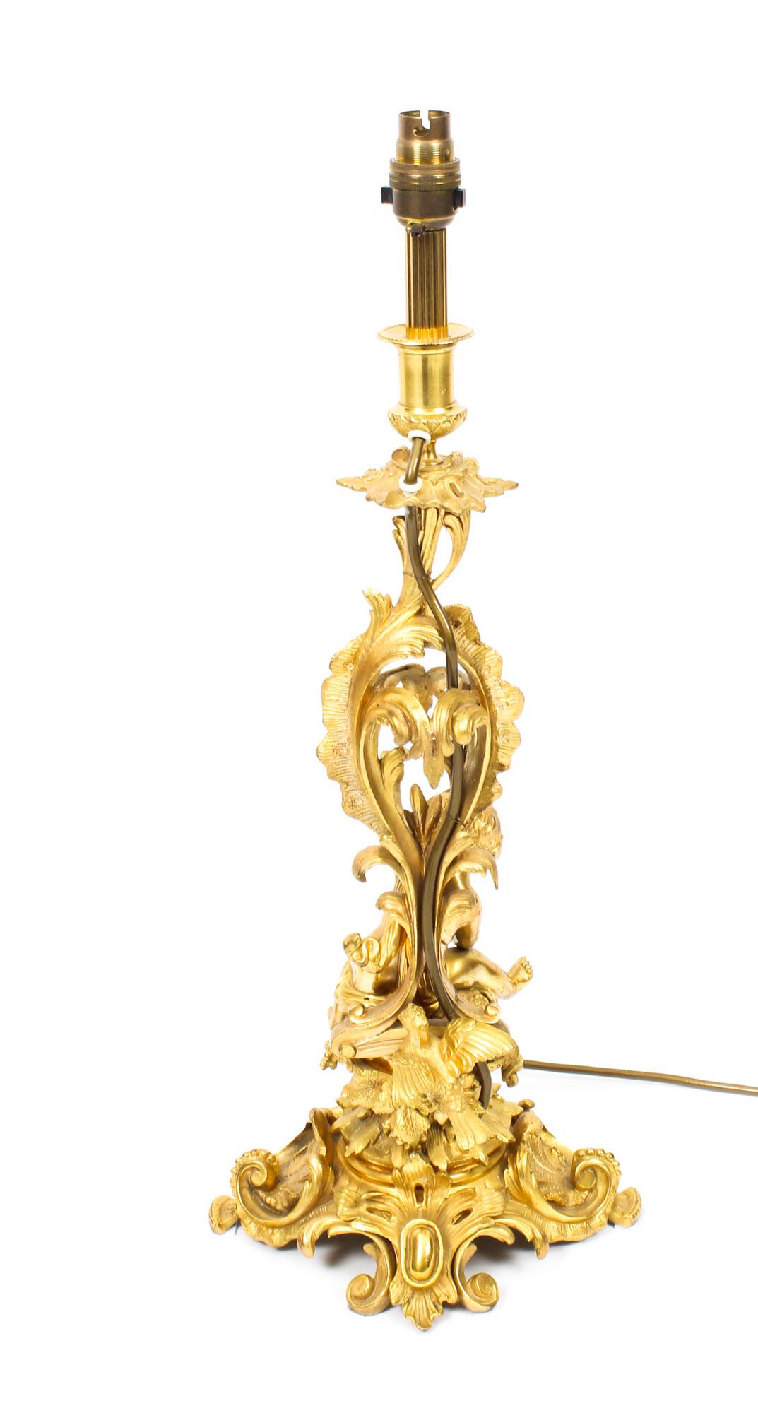 19th Century Pair of French Ormolu Cherub Candelabra Table Lamps 9