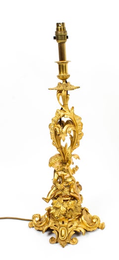 19th Century Pair of French Ormolu Cherub Candelabra Table Lamps