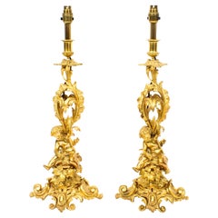 19th Century Pair of French Ormolu Cherub Candelabra Table Lamps