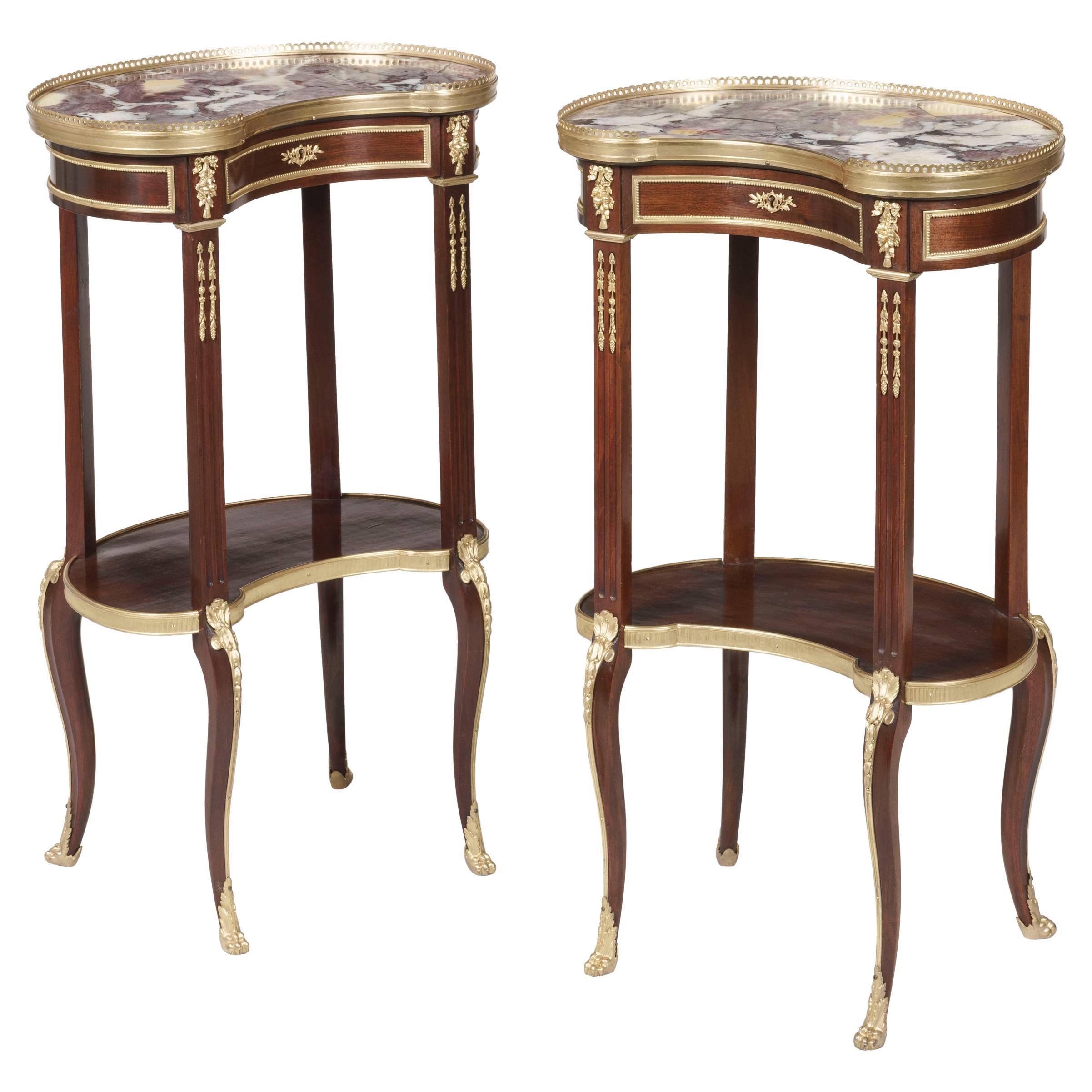 19th Century Pair of French Ormolu-Mounted Kidney-Shaped Occasional Tables