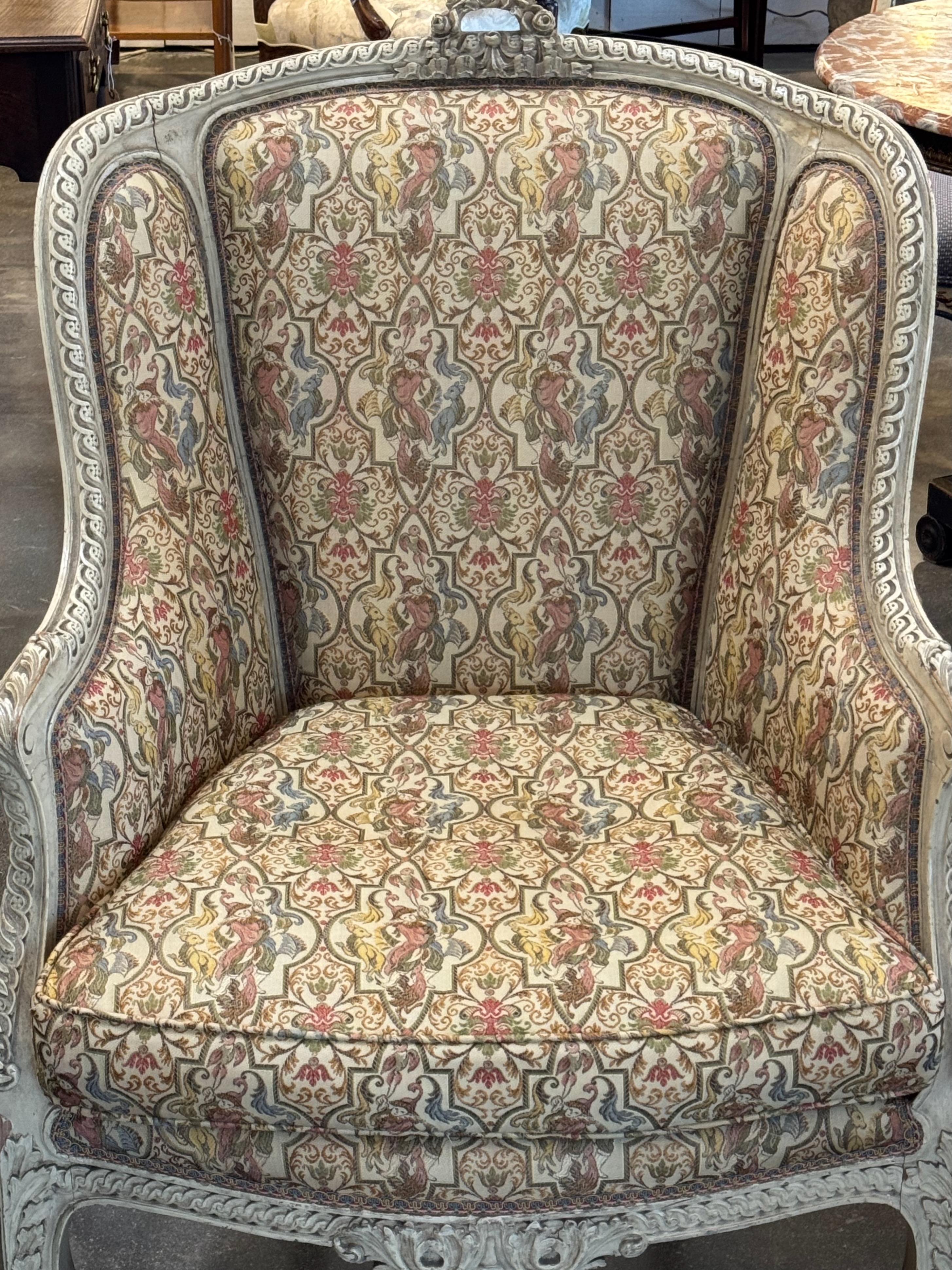 XIXe siècle Paire de bergères peintes françaises du 19ème siècle en vente