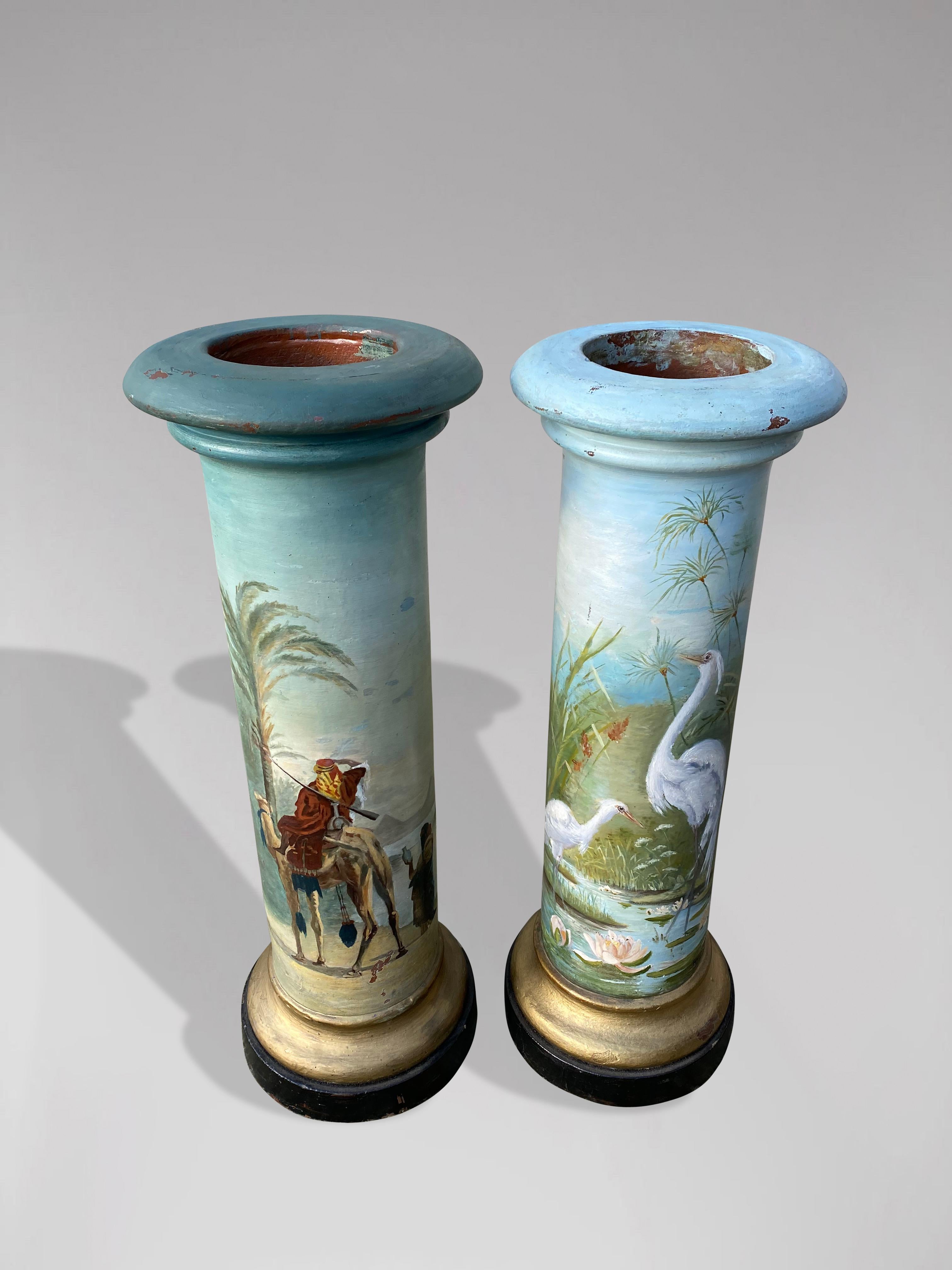 Belle Époque 19th Century Pair of French Painted Columns by Marguerite For Sale