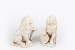 19th Century Pair of French Painted & Glazed Terracotta Lions