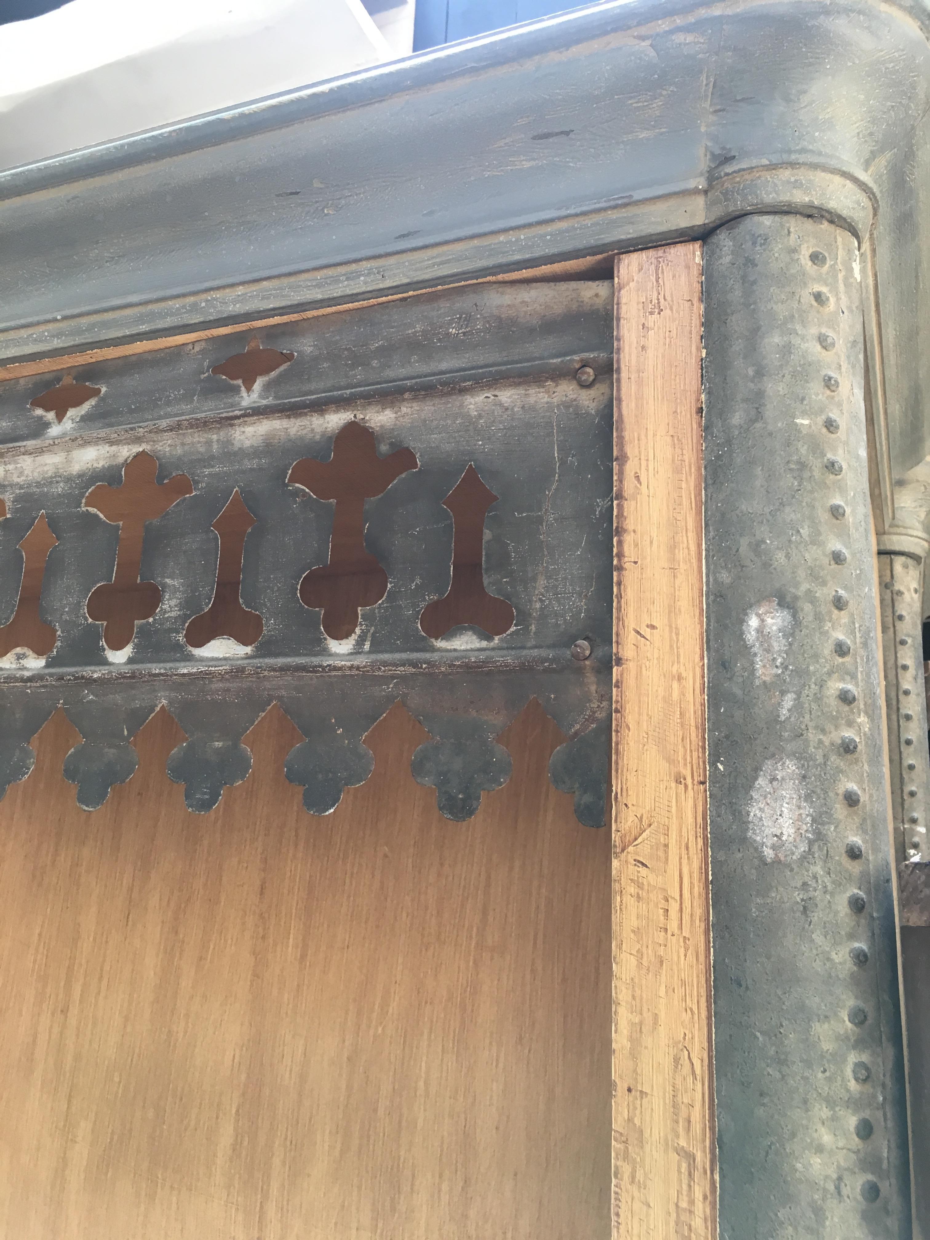 Hand-Painted 19th Century Pair of French Painted Wood Cabinets with Zinc-Coated Details