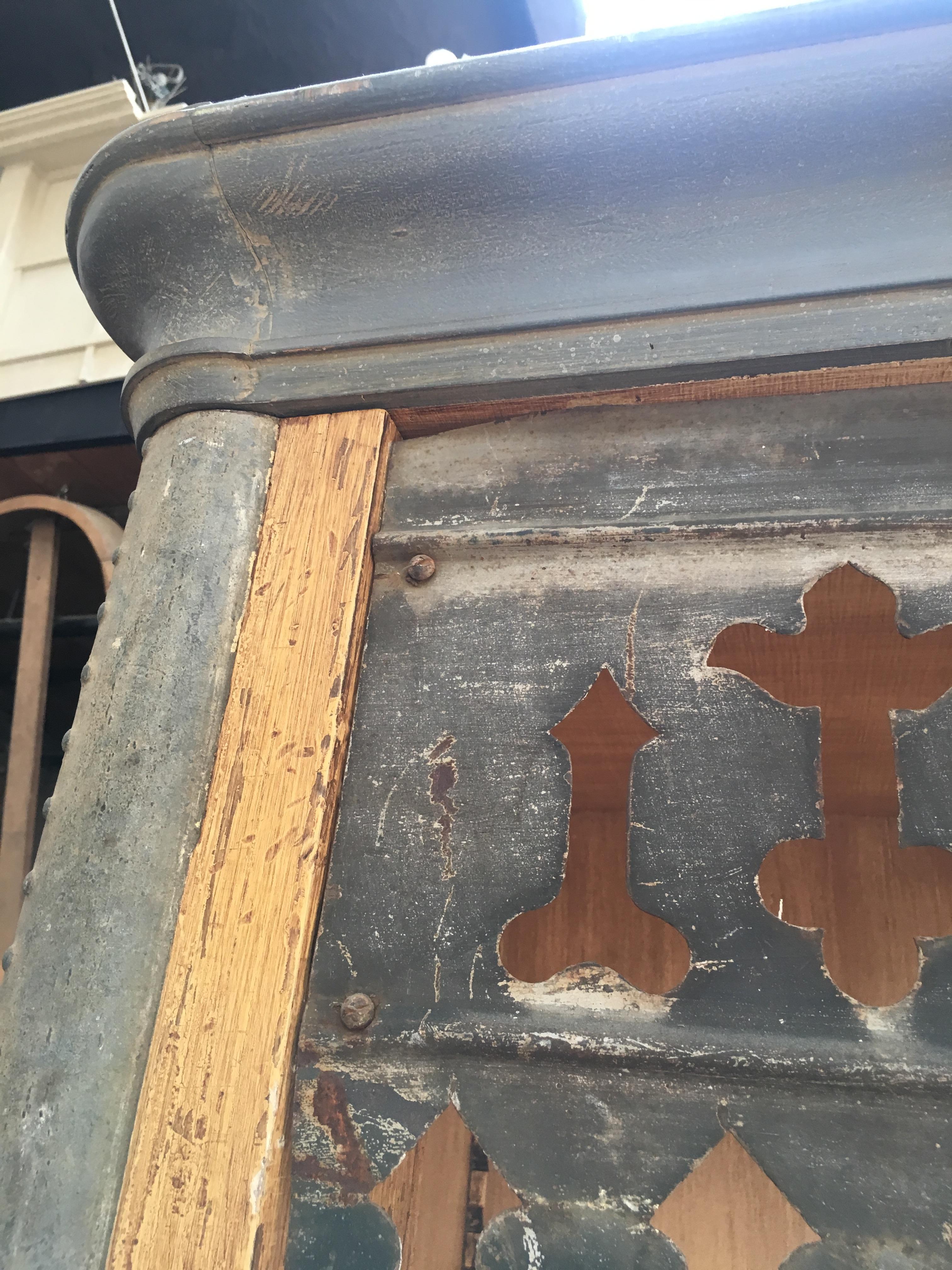 Late 19th Century 19th Century Pair of French Painted Wood Cabinets with Zinc-Coated Details