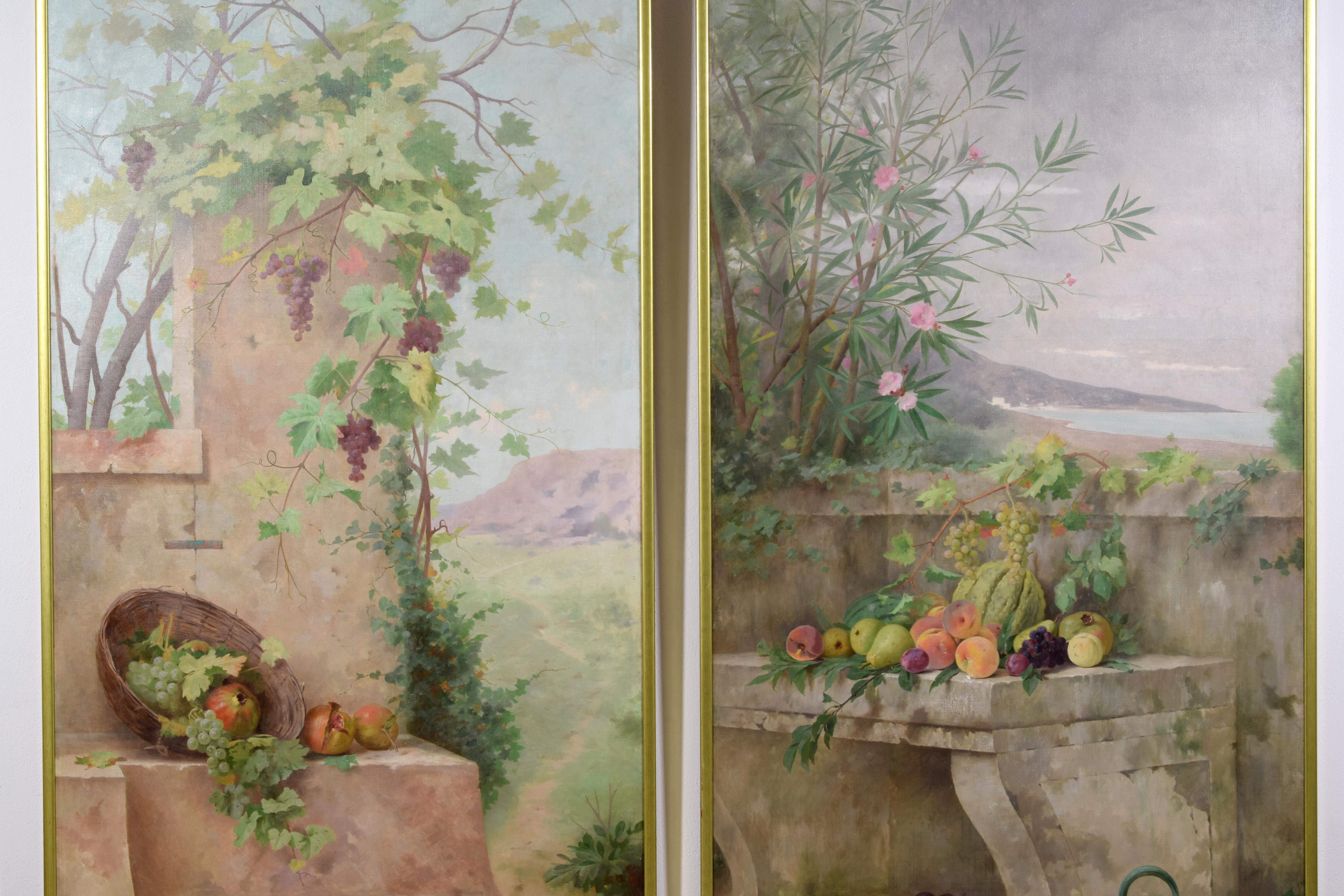Late 19th Century 19Th Century, Pair of French Paintings with Still Lifes in Landscape For Sale