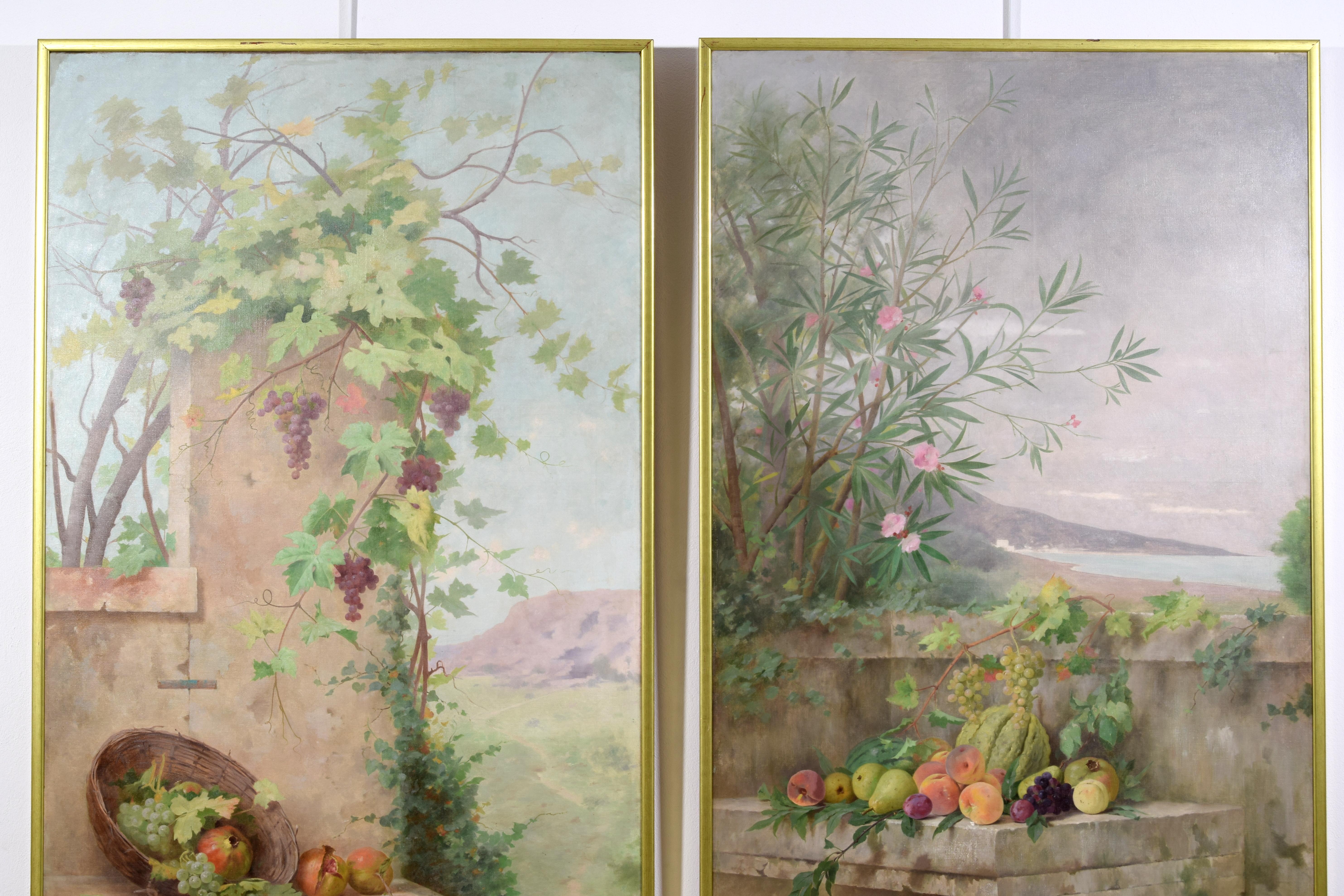 19Th Century, Pair of French Paintings with Still Lifes in Landscape For Sale 1