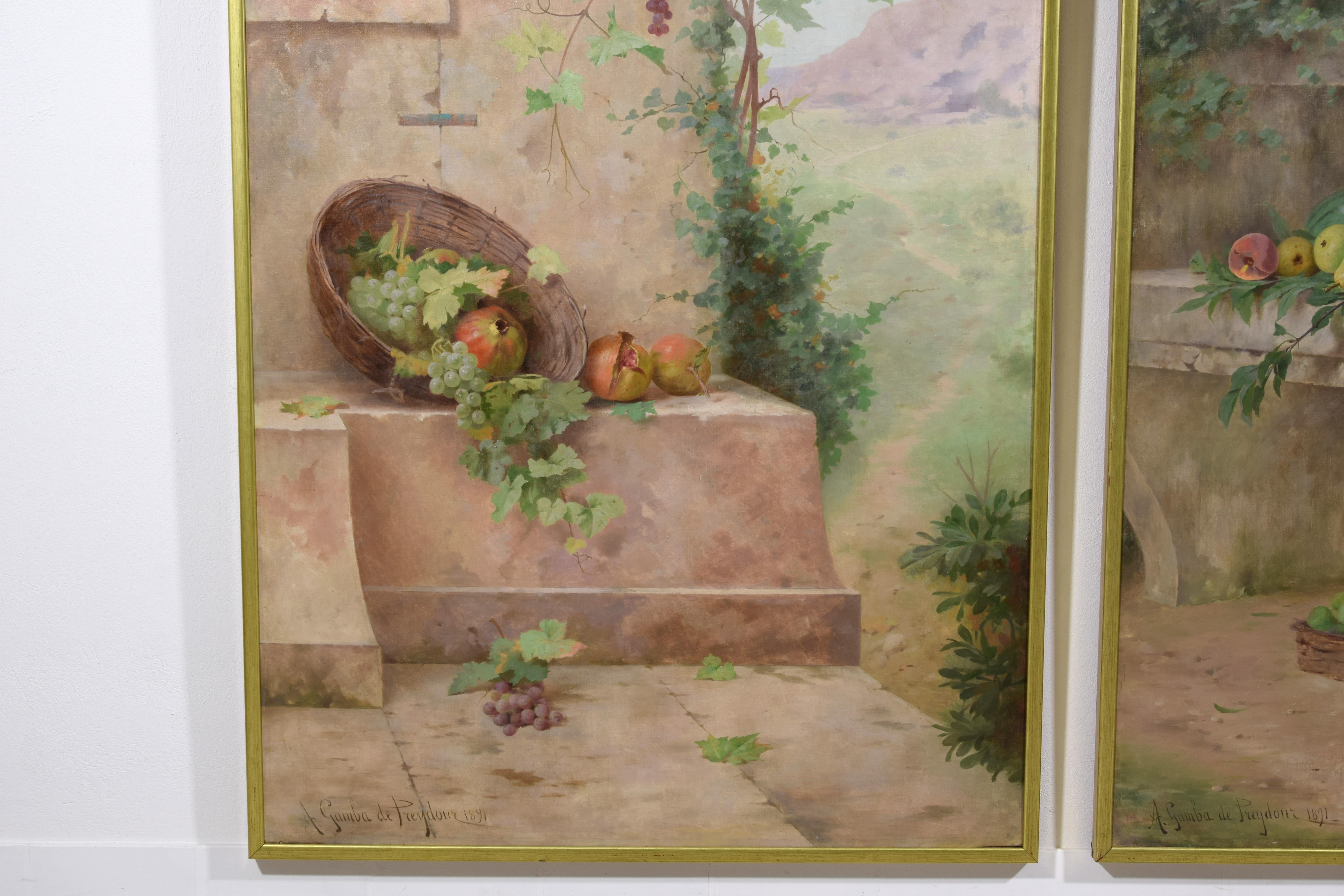19Th Century, Pair of French Paintings with Still Lifes in Landscape For Sale 2