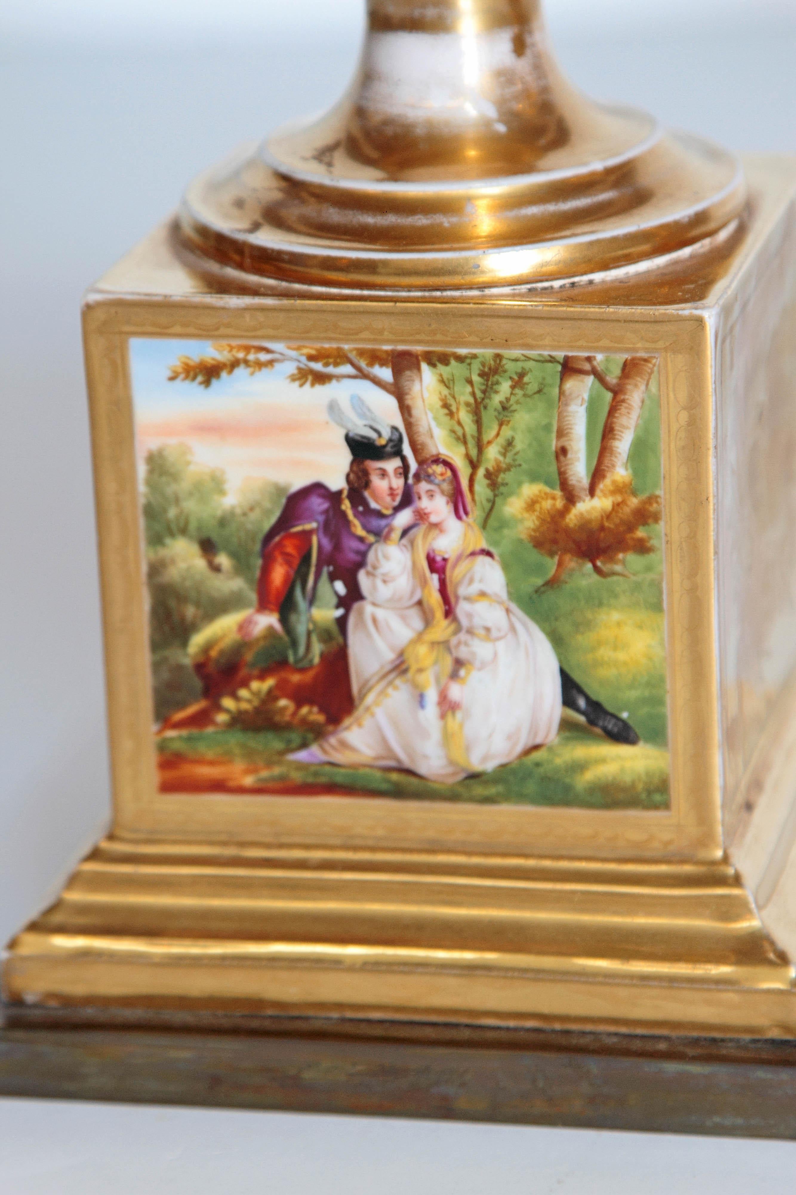 19th Century Pair of French Porcelain Gilt Urns with Scenes 13