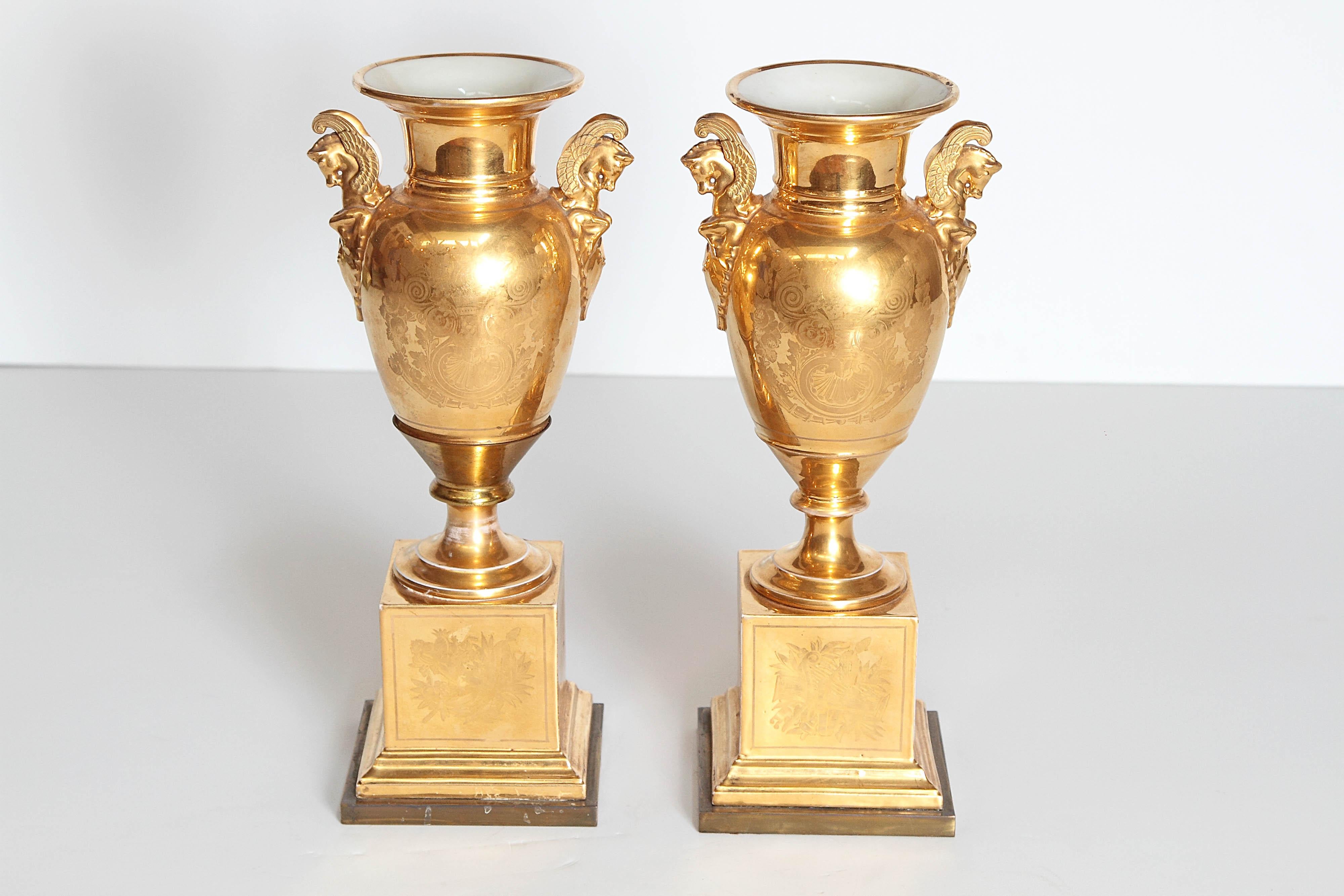 19th Century Pair of French Porcelain Gilt Urns with Scenes 5