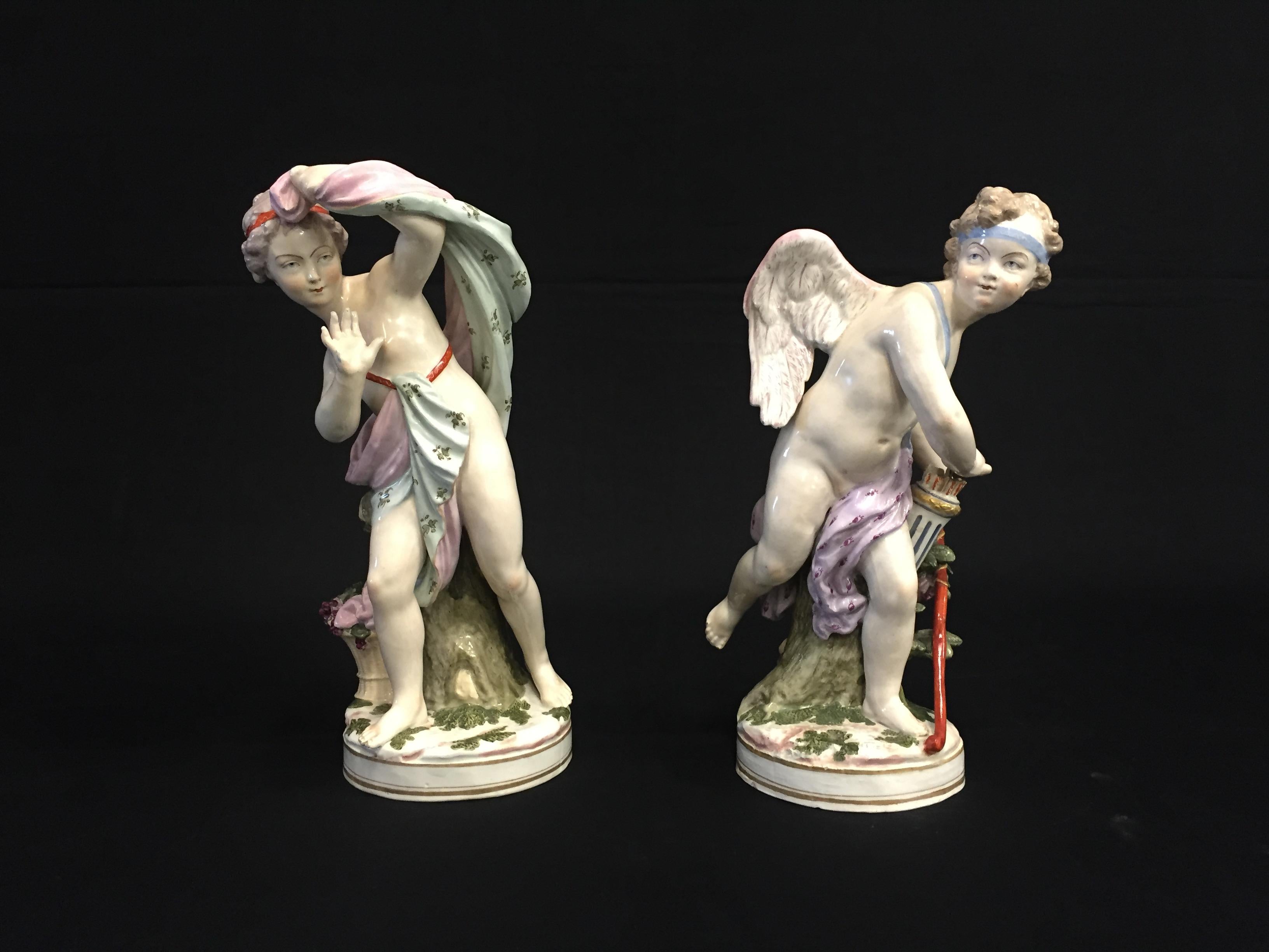 19th Century, Pair of French Porcelain Sculptures Depicting Cupid and Psyche For Sale 6