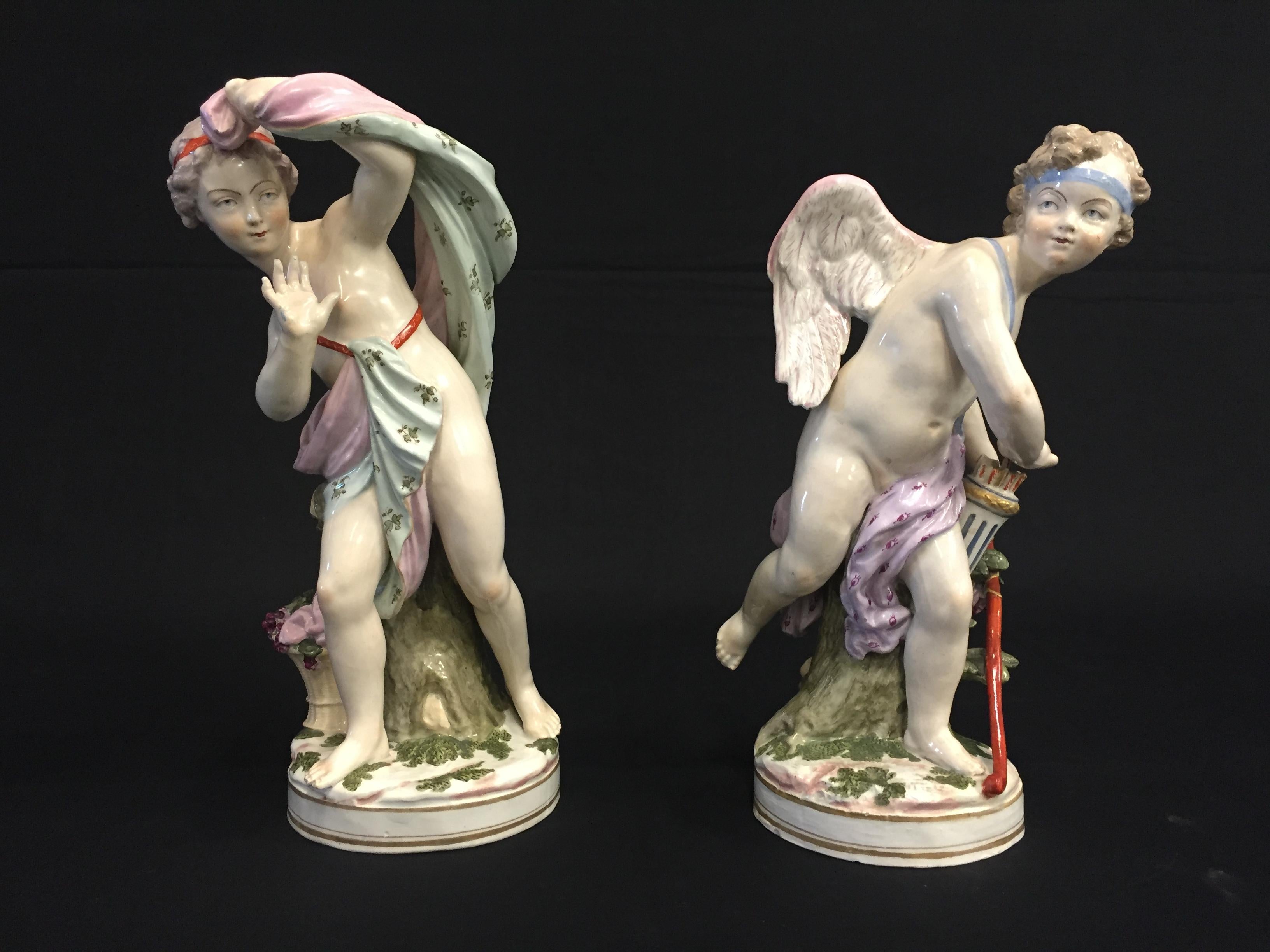 19th Century, Pair of French Porcelain Sculptures Depicting Cupid and Psyche For Sale 7