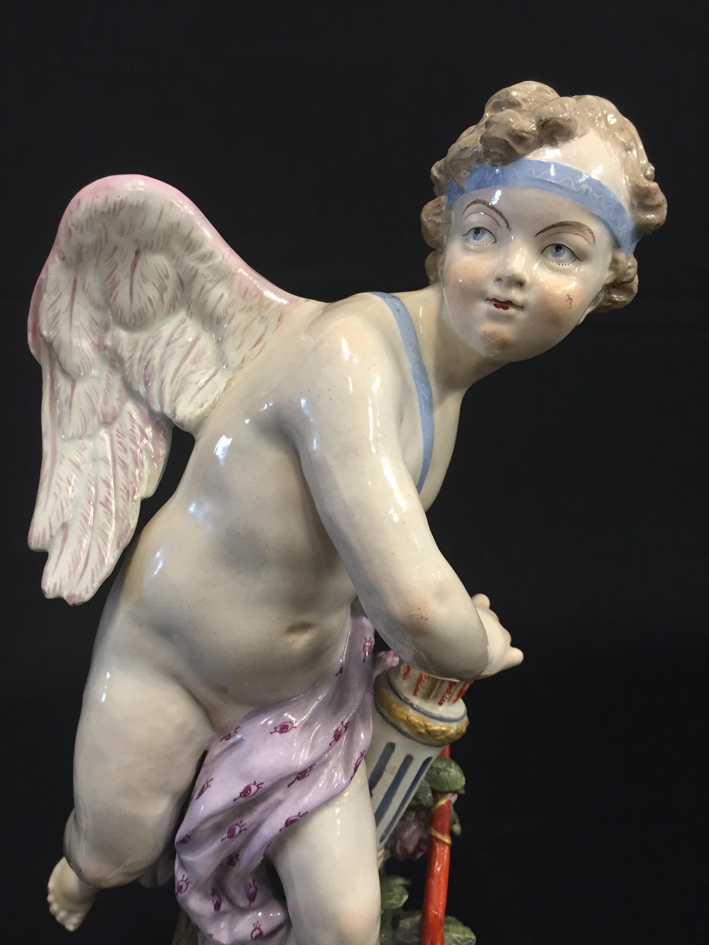 19th Century, Pair of French Porcelain Sculptures Depicting Cupid and Psyche For Sale 9