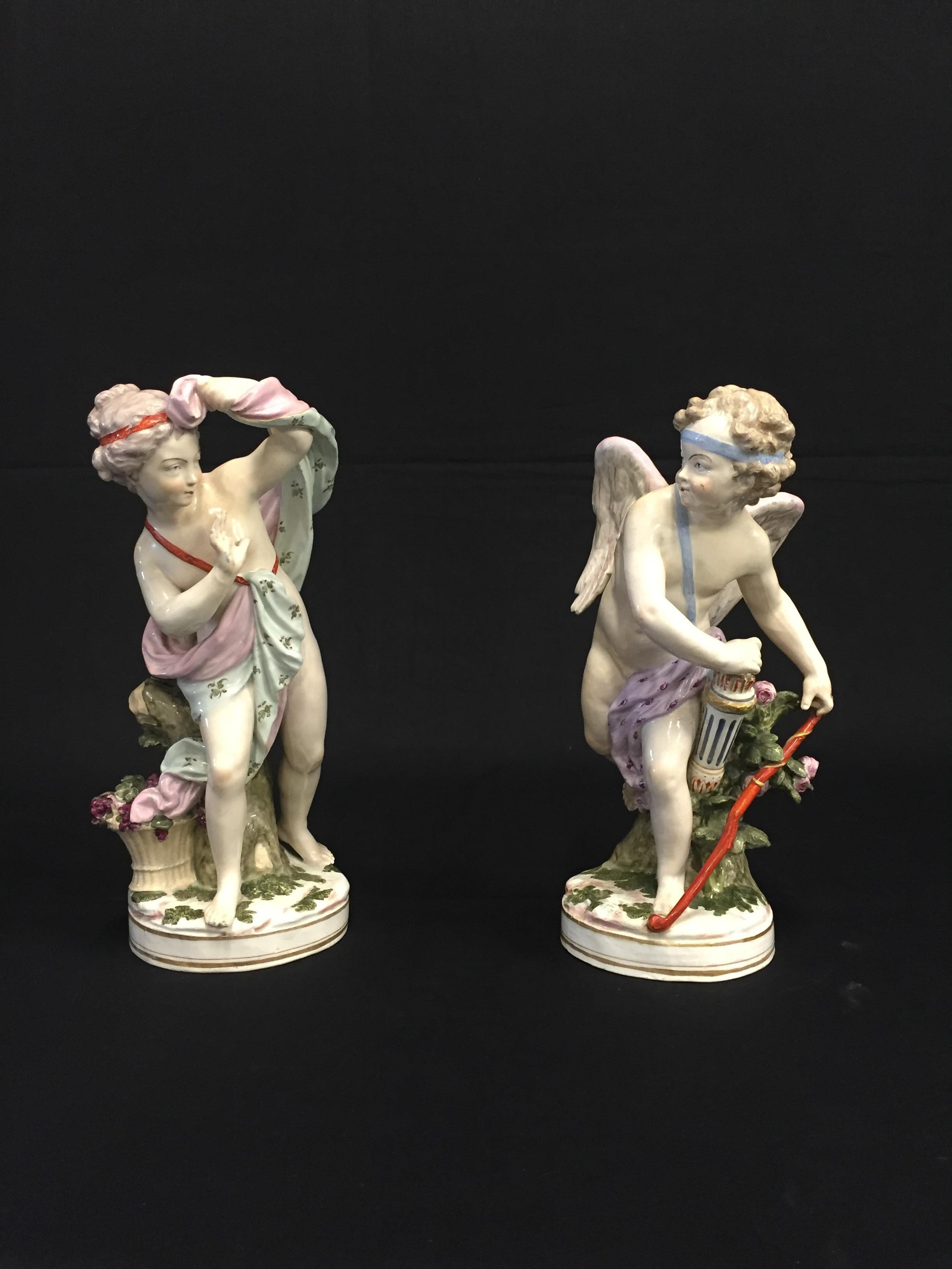 19th Century, Pair of French Porcelain Sculptures Depicting Cupid and Psyche For Sale 10