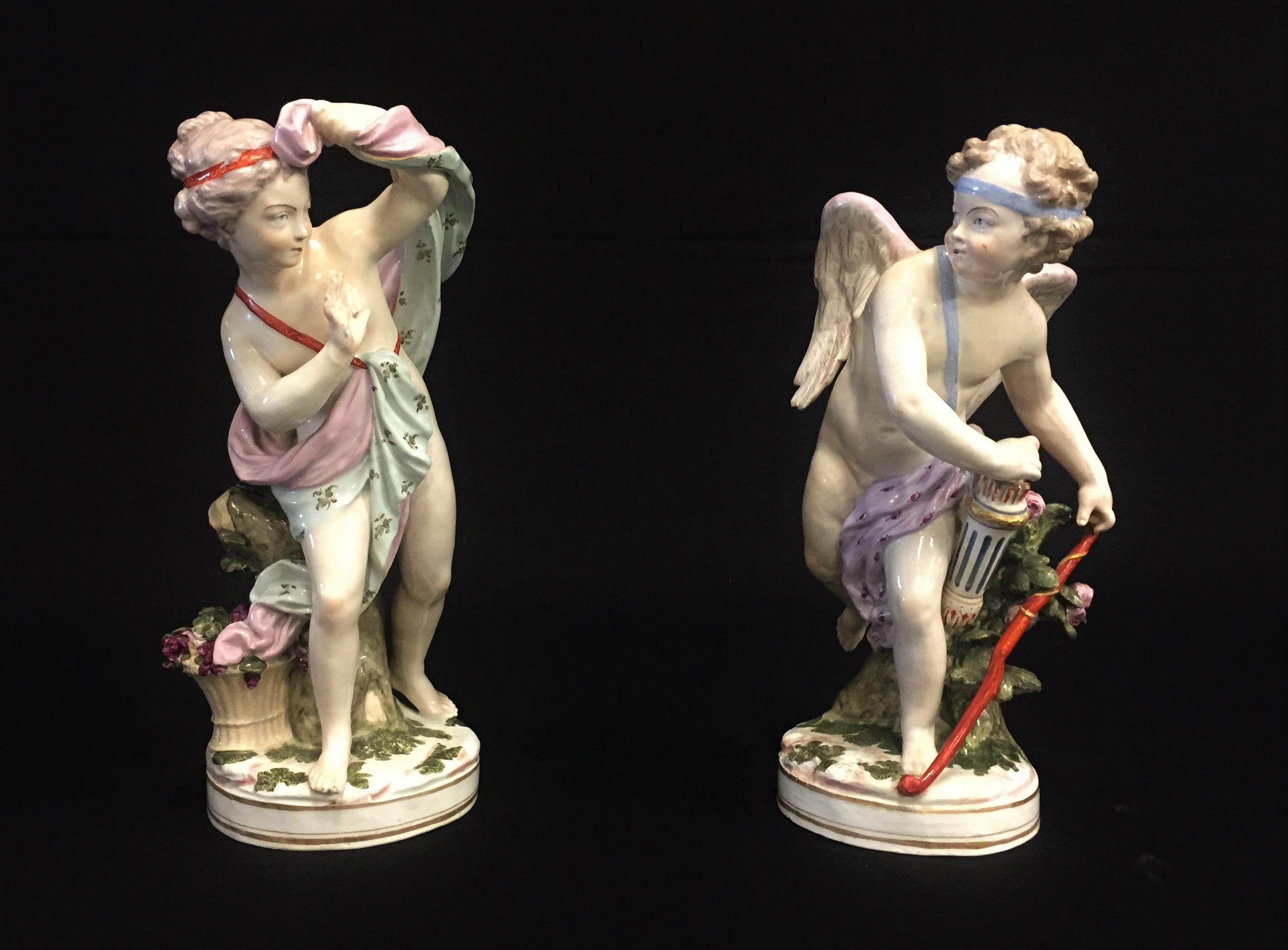 19th Century, Pair of French Porcelain Sculptures Depicting Cupid and Psyche For Sale 1