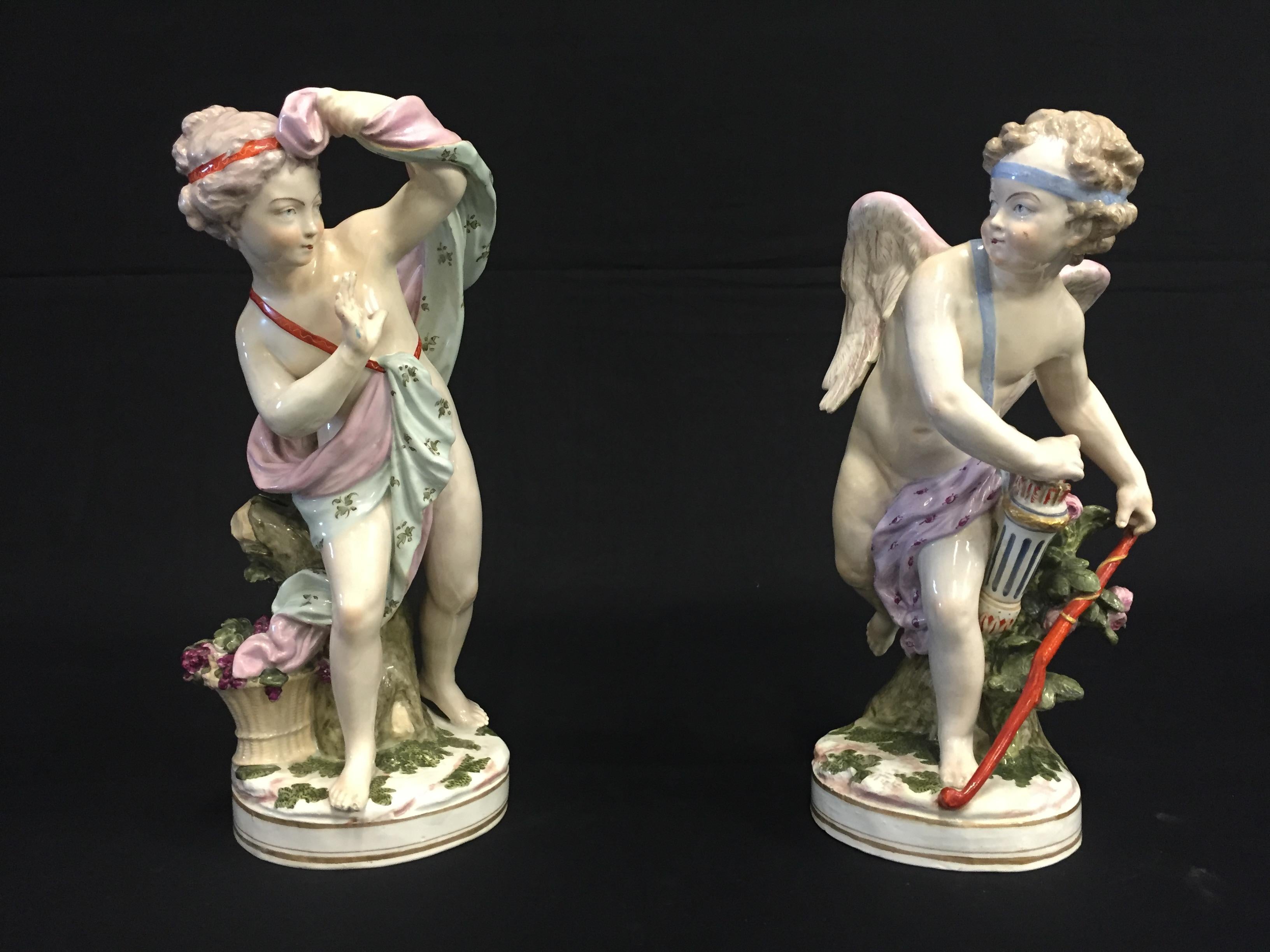19th Century, Pair of French Porcelain Sculptures Depicting Cupid and Psyche For Sale 2