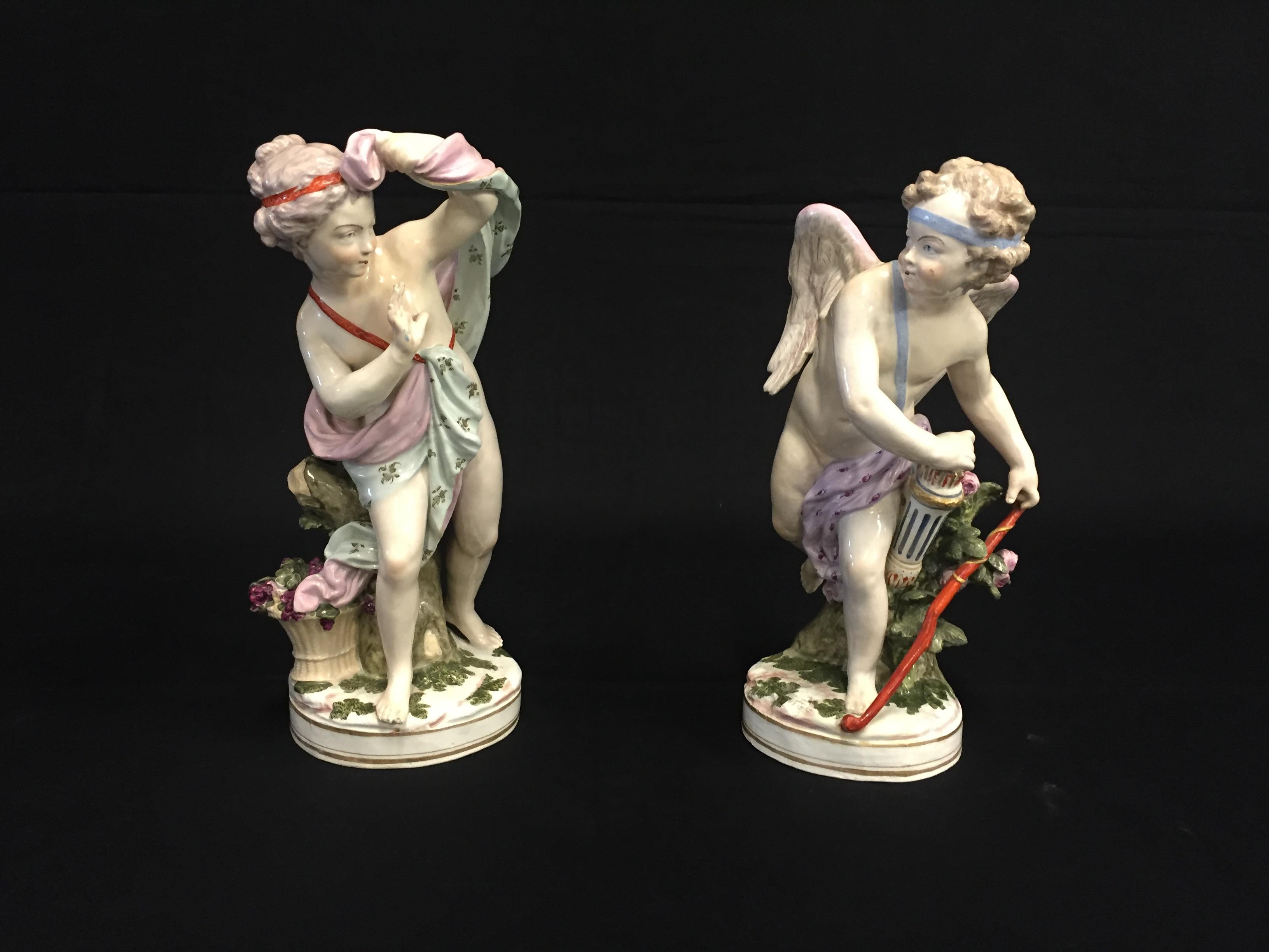 19th Century, Pair of French Porcelain Sculptures Depicting Cupid and Psyche For Sale 3