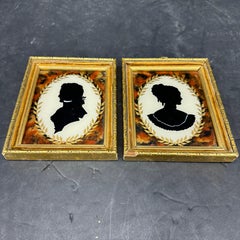 19th Century Pair of French Reverse Painted Profile Silhouettes Art