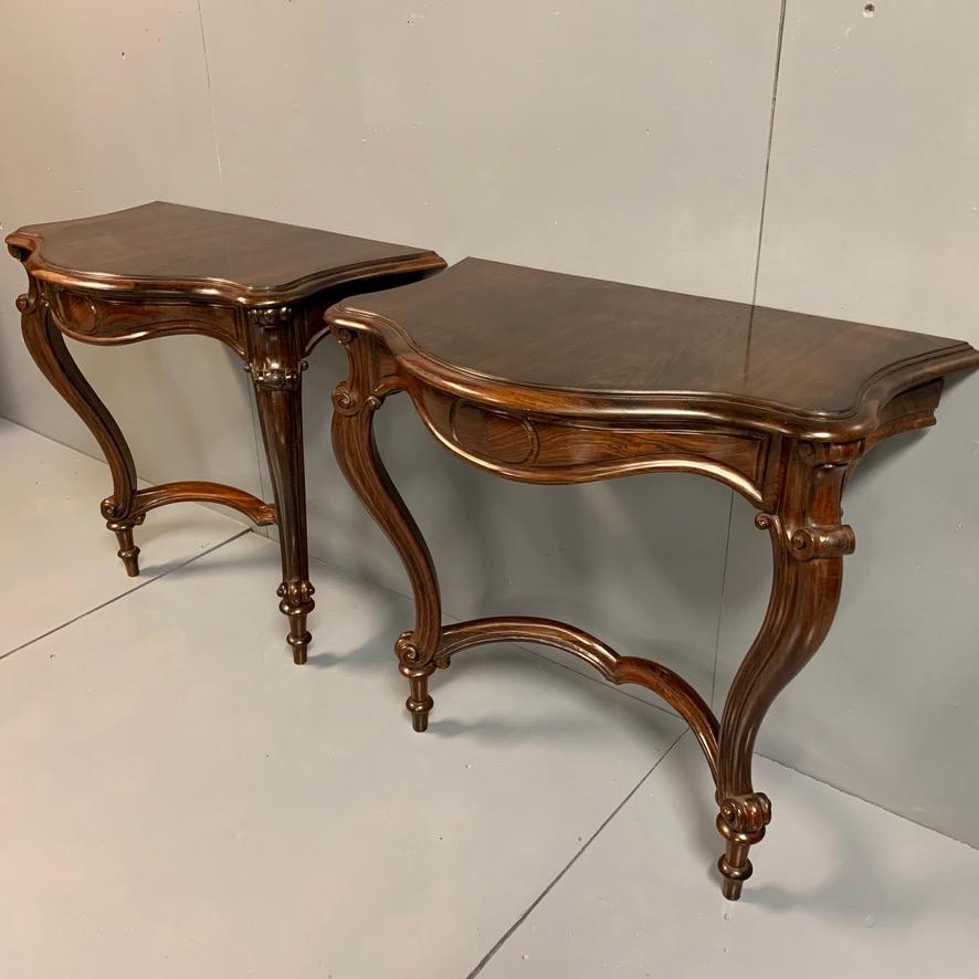 19th Century Pair of French Rosewood Louis XV Style Console Tables 9