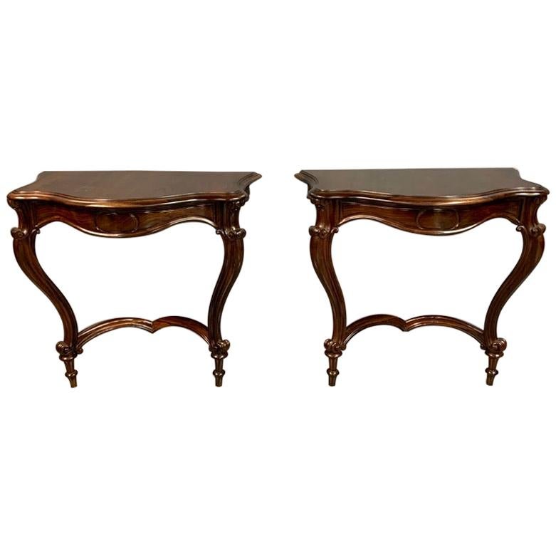 19th Century Pair of French Rosewood Louis XV Style Console Tables