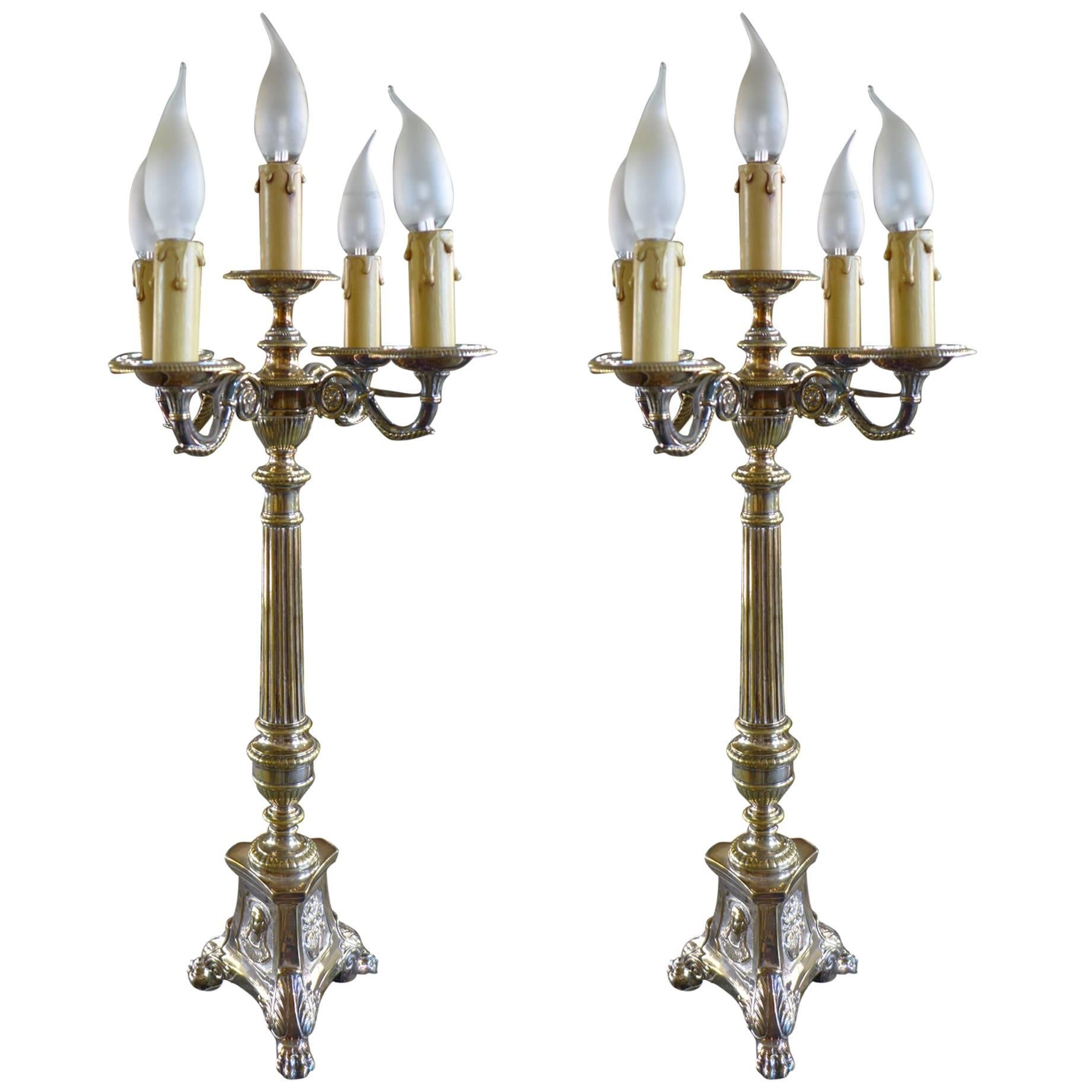 19th Century Pair of French Silver Plated Table Lamps For Sale