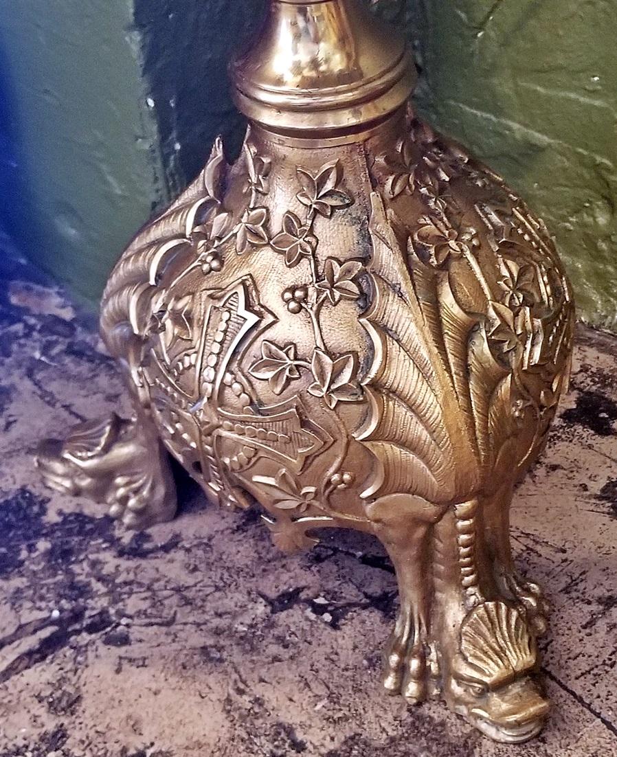 19th Century Pair of French Solid Brass Floor Candelabras 3