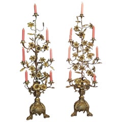 19th Century Pair of French Solid Brass Floor Candelabras
