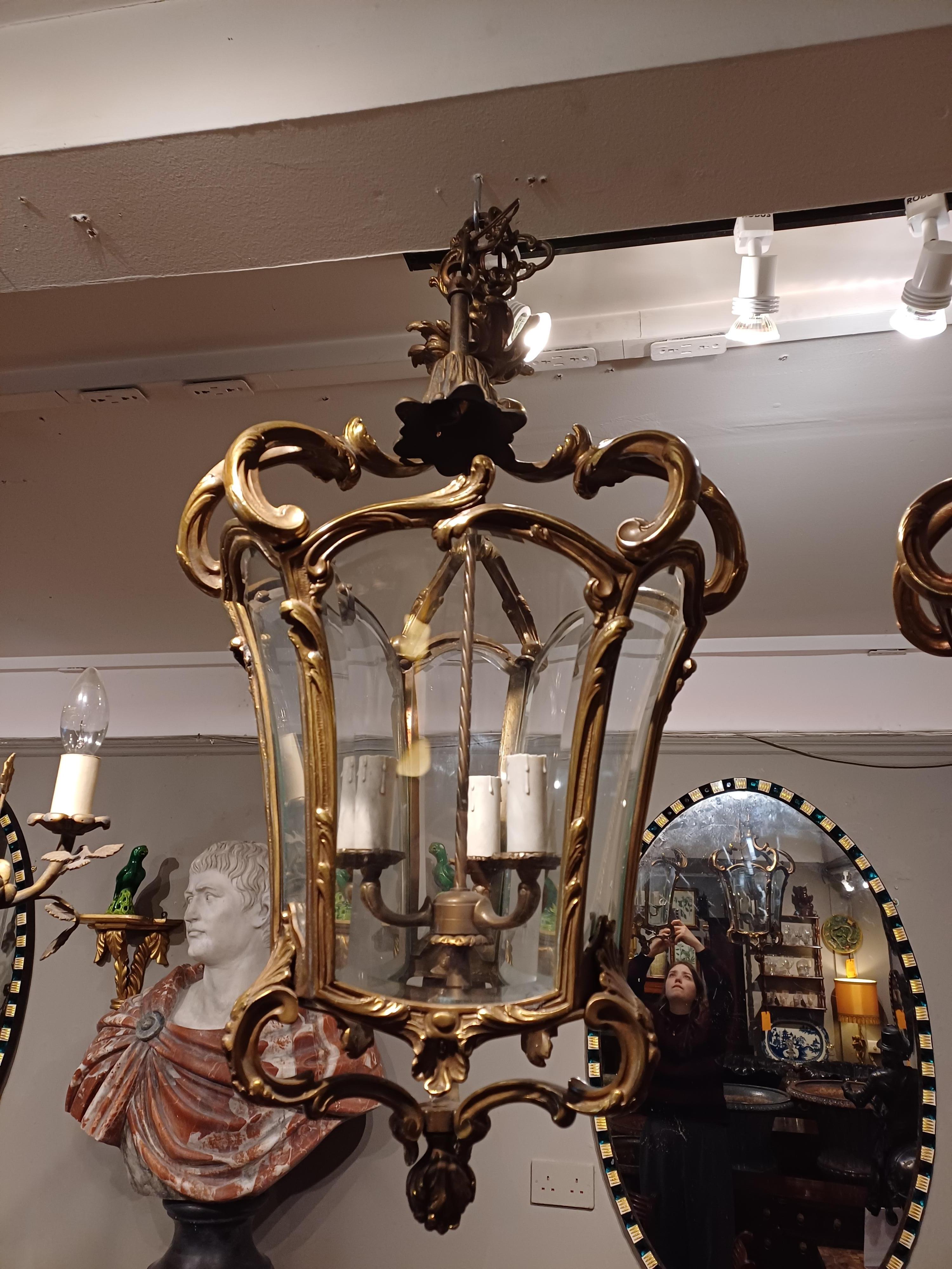 19th Century Pair of French Style Brass Hall Lanterns For Sale 1