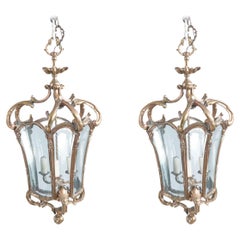 Antique 19th Century Pair of French Style Brass Hall Lanterns