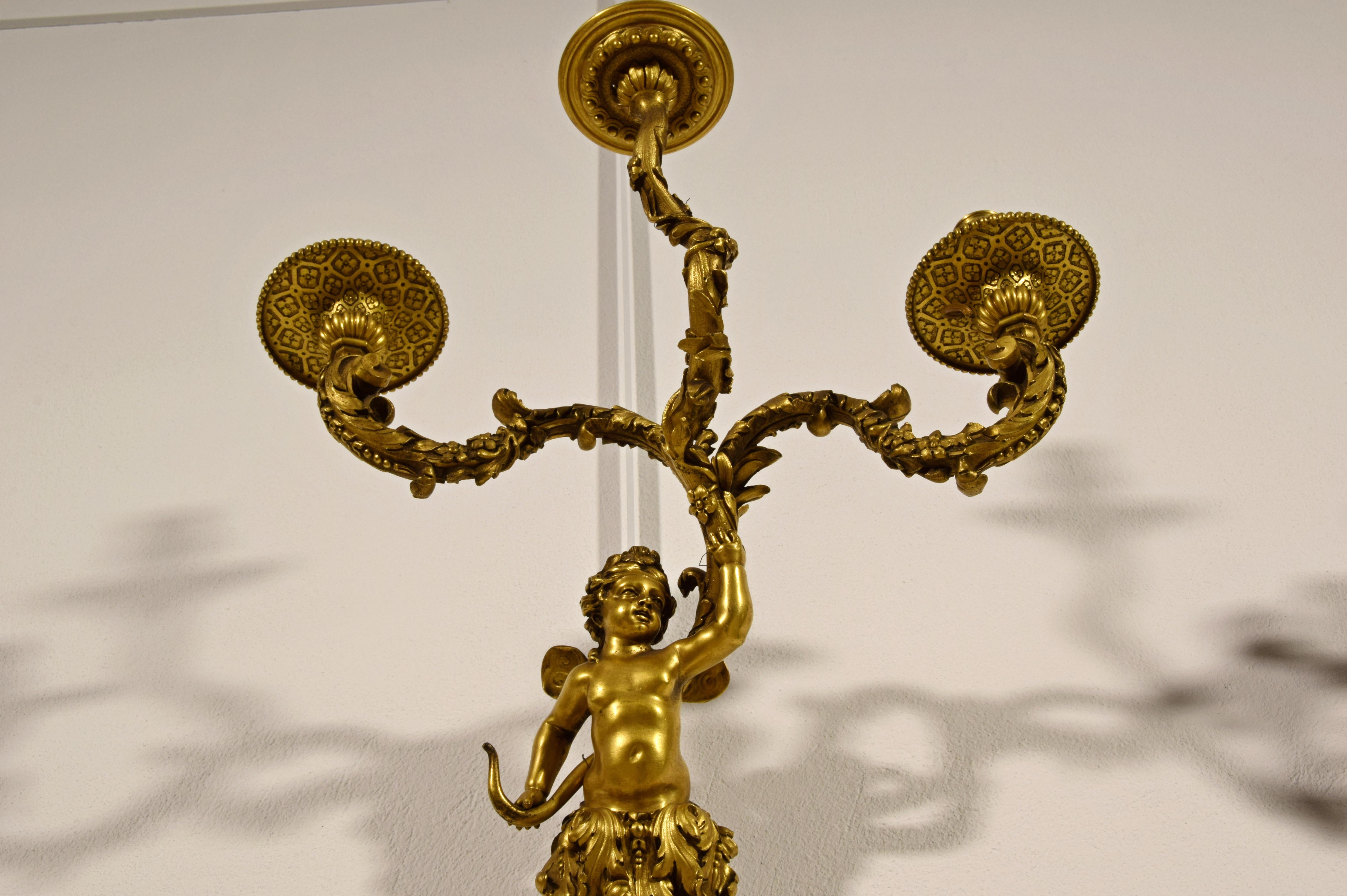 19th Century, Pair of French Three-Light Gilt Bronze Sconces For Sale 13